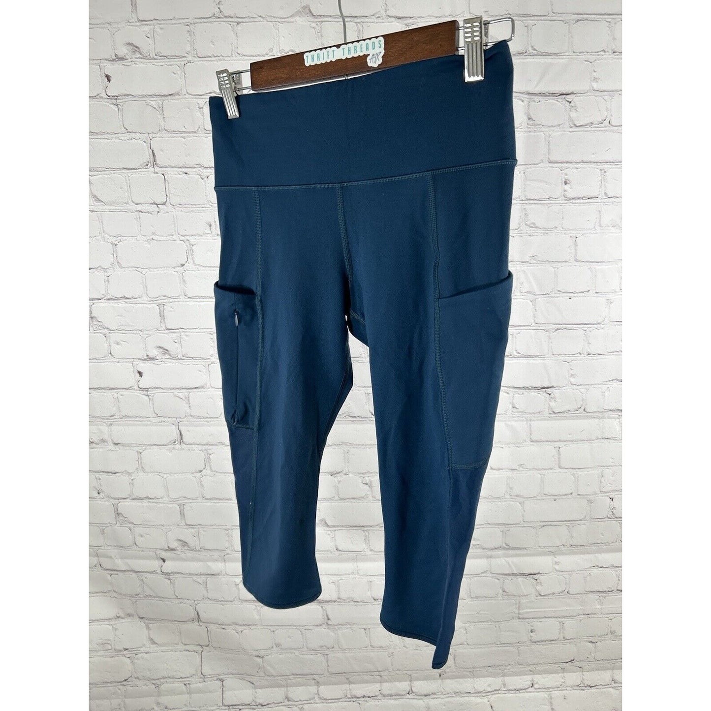 Athleta All In Deep Teal Cropped Workout Stash Pocket Athletic Leggings S