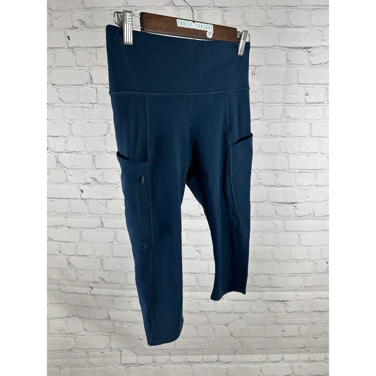 Athleta All In Deep Teal Cropped Workout Stash Pocket Athletic Leggings S