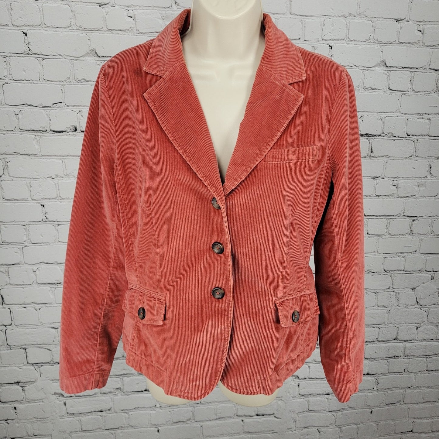 Talbots Orange 100% Cotton Corduroy Stretch Buttoned Unlined Jacket Size 10
