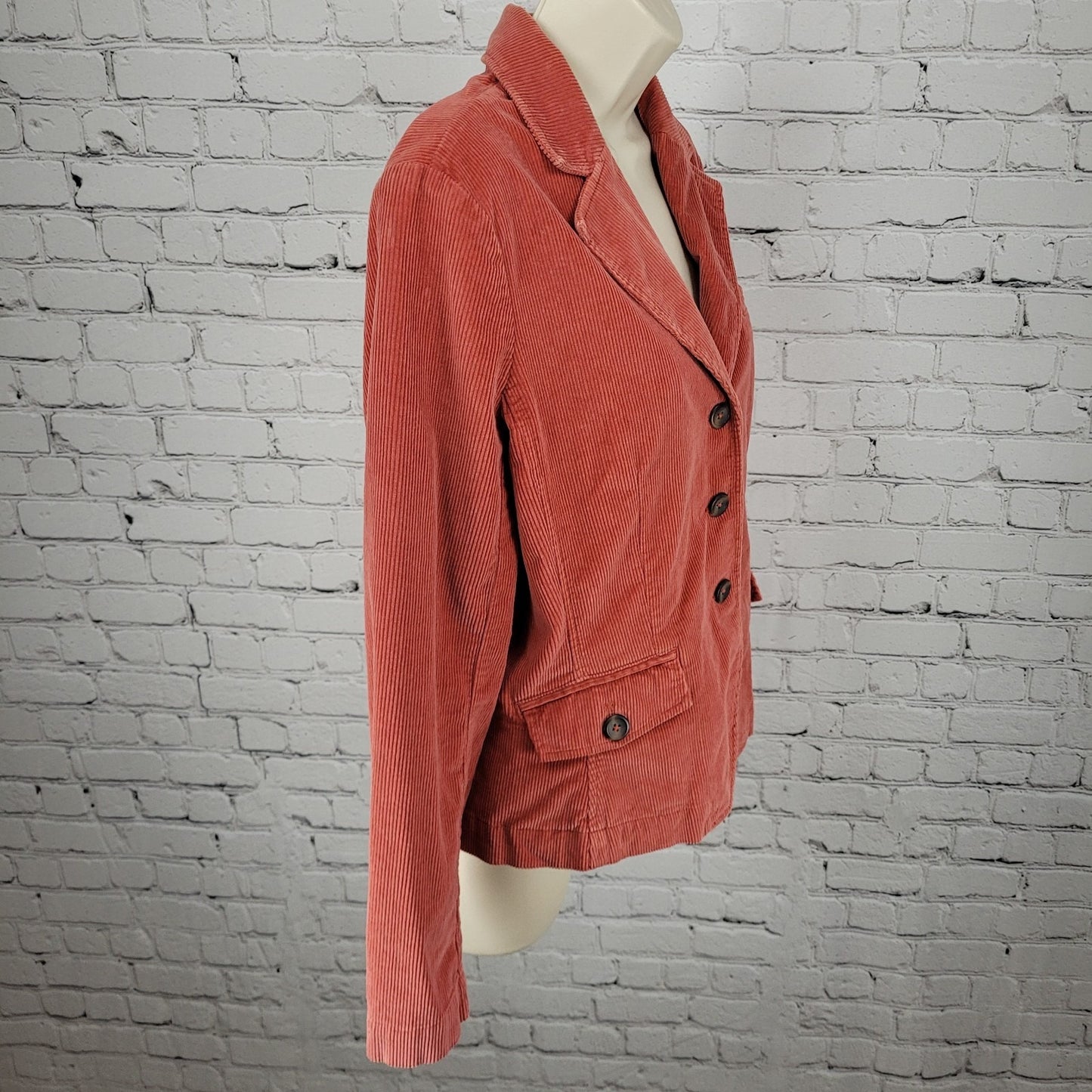 Talbots Orange 100% Cotton Corduroy Stretch Buttoned Unlined Jacket Size 10