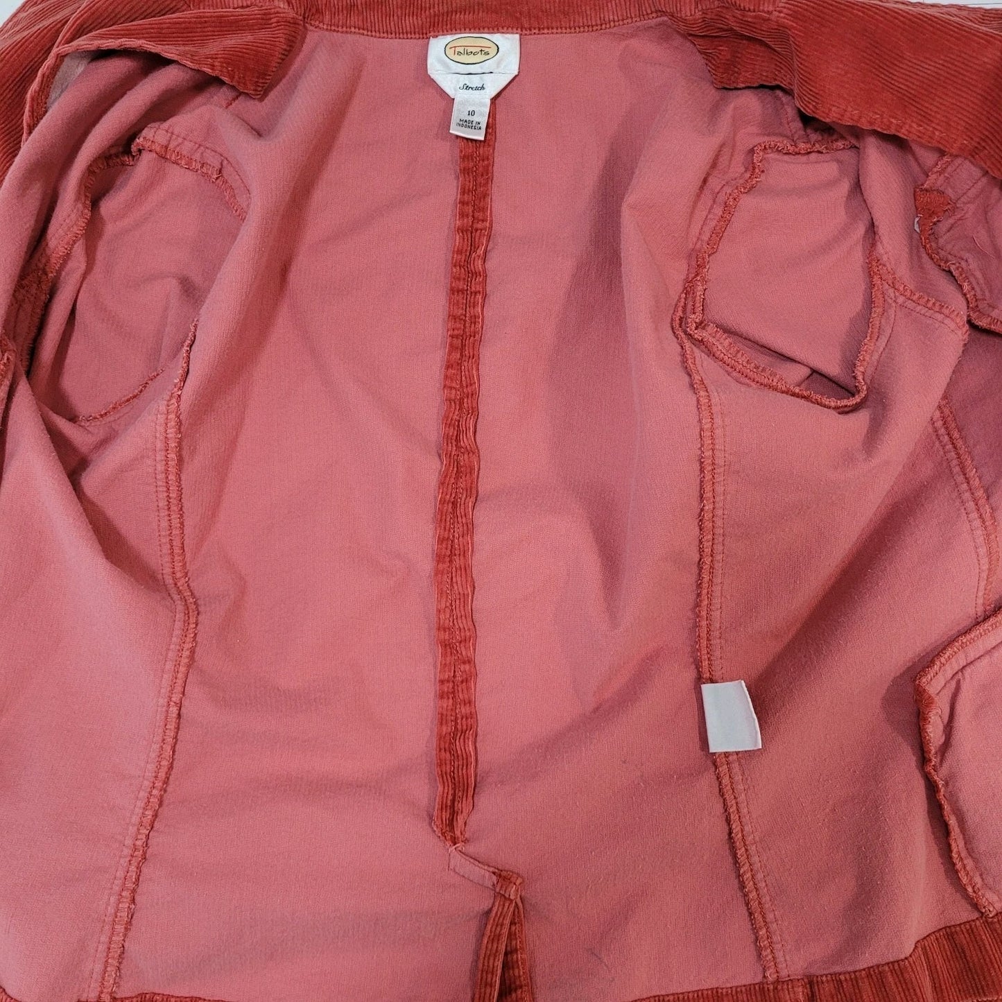 Talbots Orange 100% Cotton Corduroy Stretch Buttoned Unlined Jacket Size 10