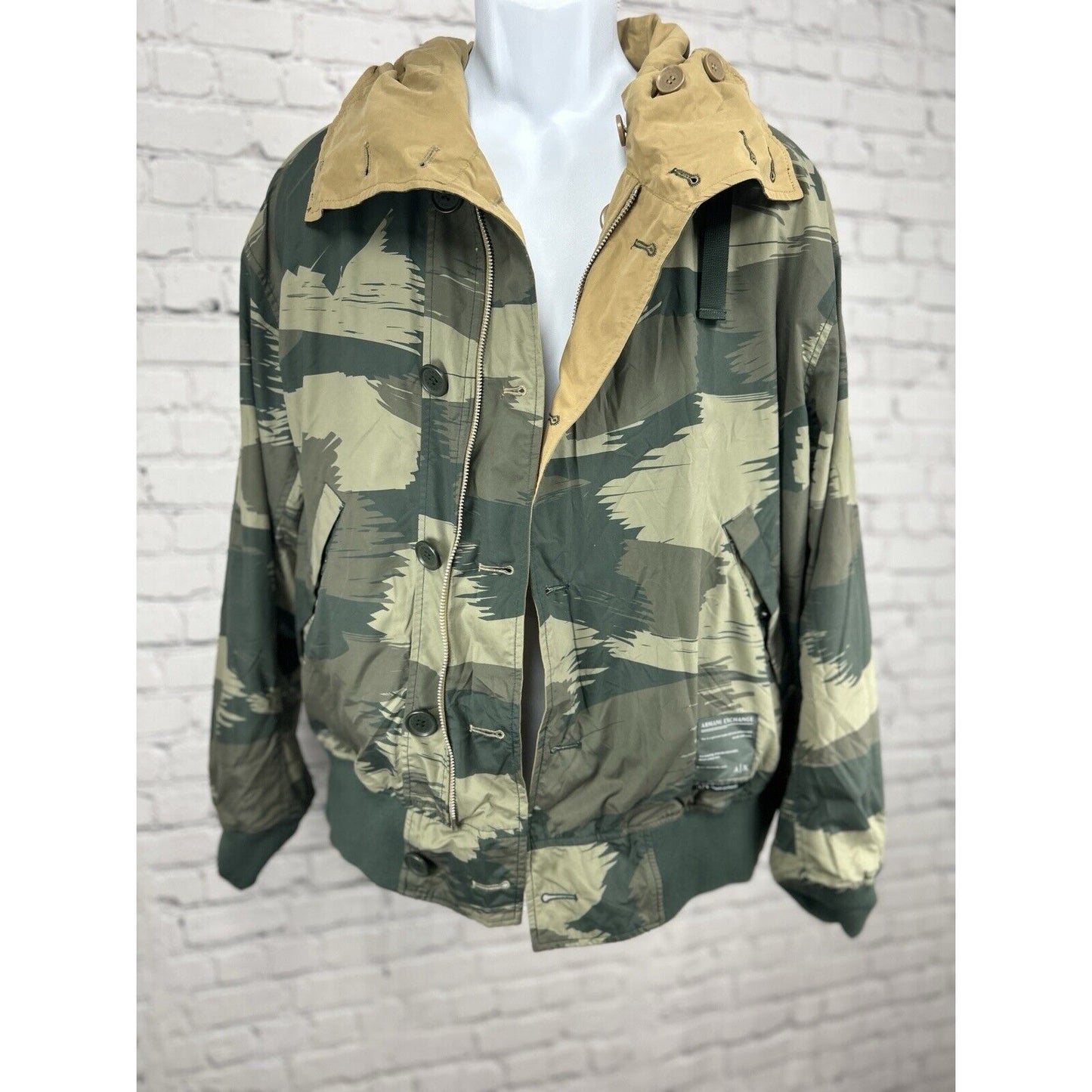 Armani Exchange Camo Reversible Adjustable Zip Windbreaker Jacket Size Medium M