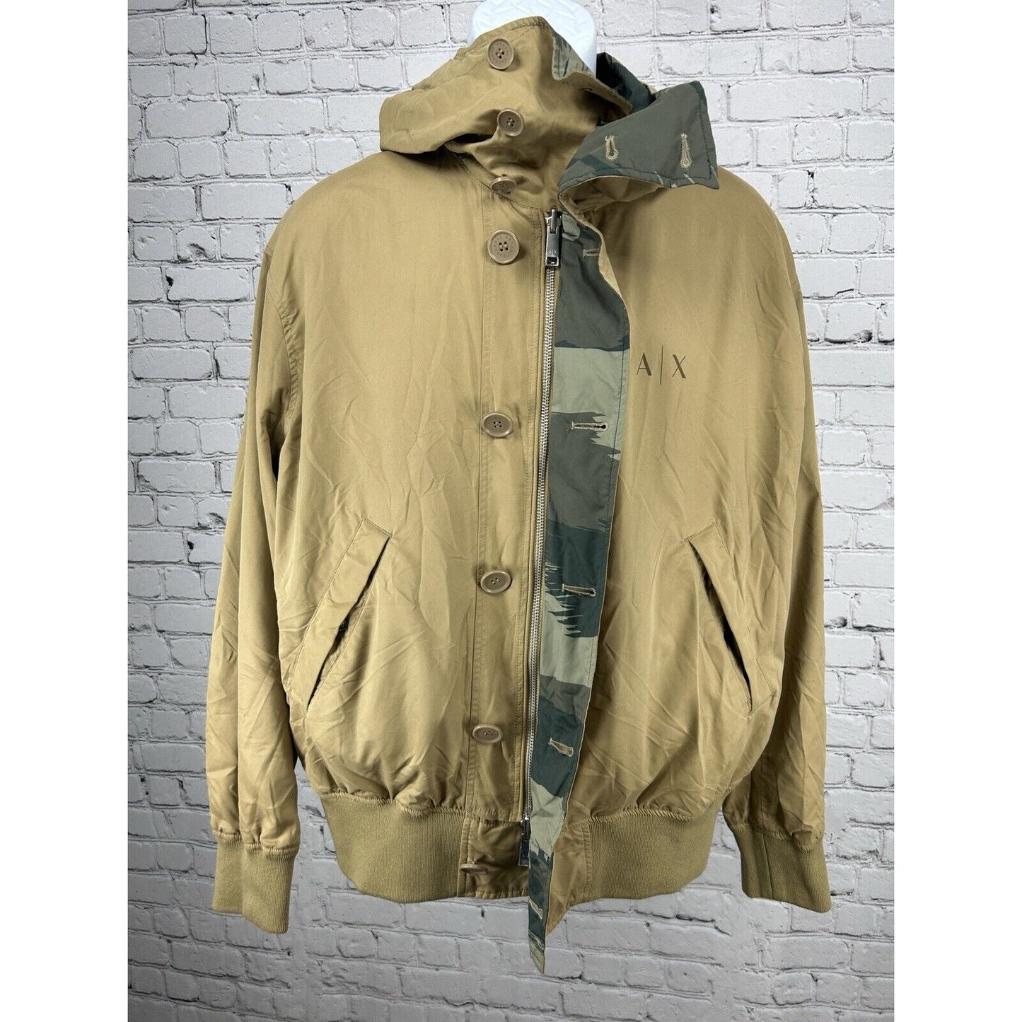 Armani Exchange Camo Reversible Adjustable Zip Windbreaker Jacket Size Medium M