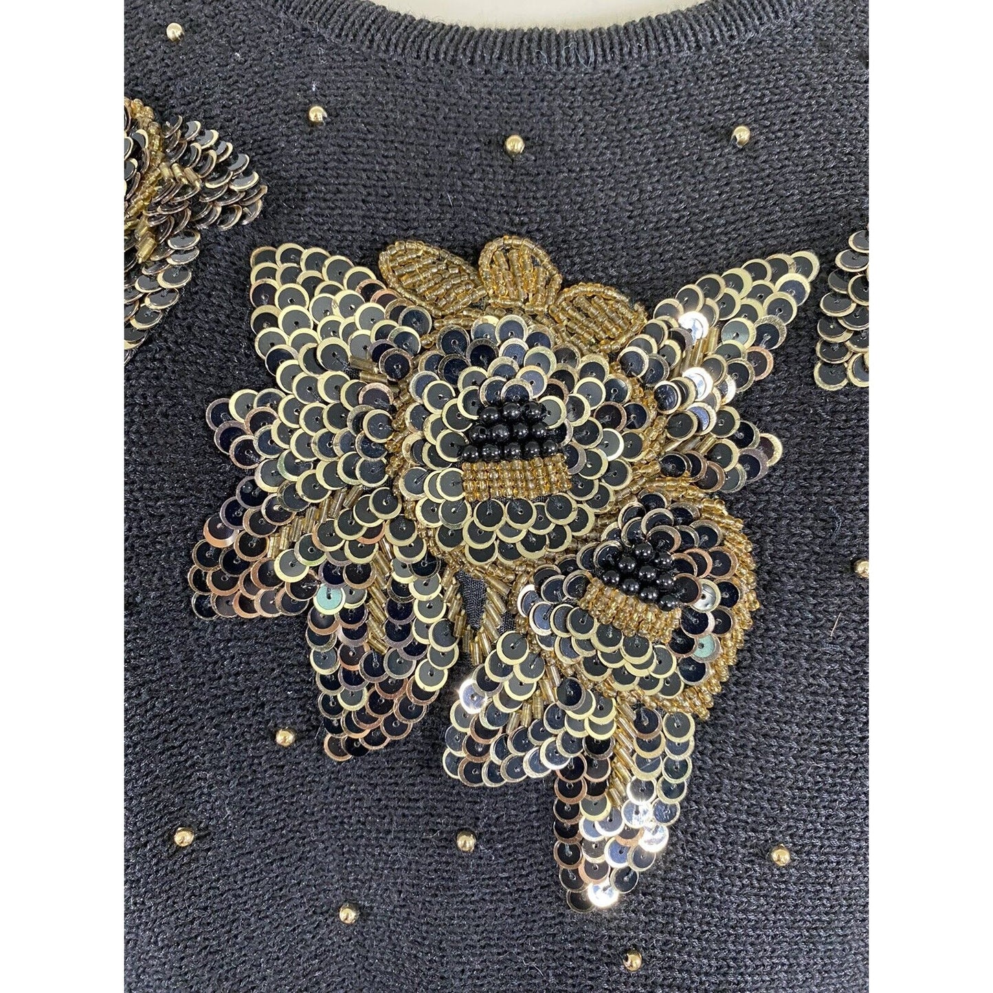 VTG Victoria Harbour Black Dolman Sleeve Black Gold Beaded Sequined Sweater M