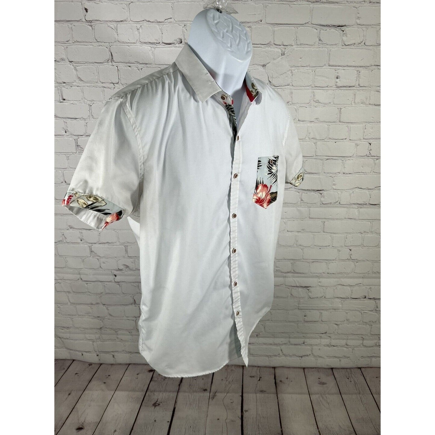 Craft + Flow Voyage White Hawaiian Tropical Button Up Short Sleeve Shirt Men’s M