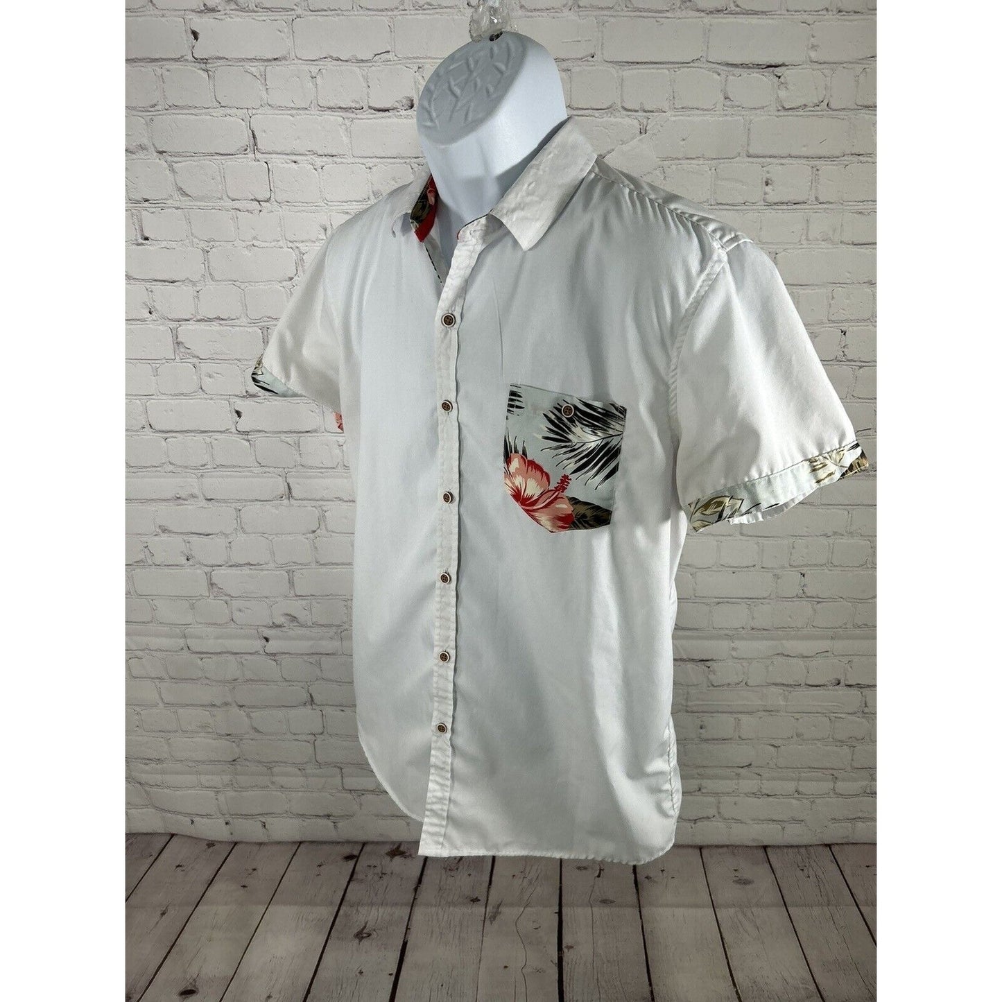 Craft + Flow Voyage White Hawaiian Tropical Button Up Short Sleeve Shirt Men’s M