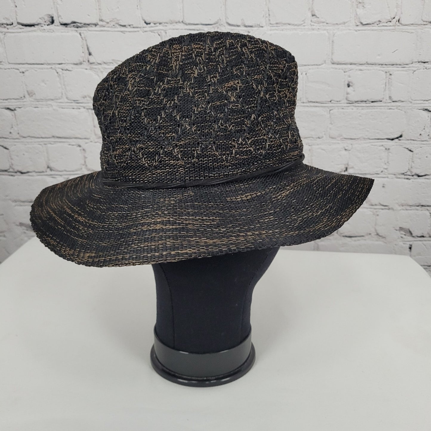 Free People Black Brown Wide Brim Floppy Lightweight Foldable Fedora Hat O/S