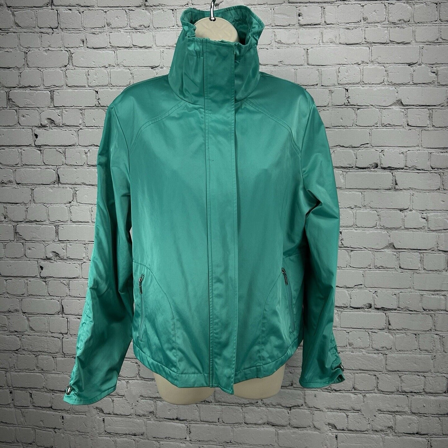 Chicos Collection Bright Green Full Zip High Neck Windbreaker Jacket Size Small