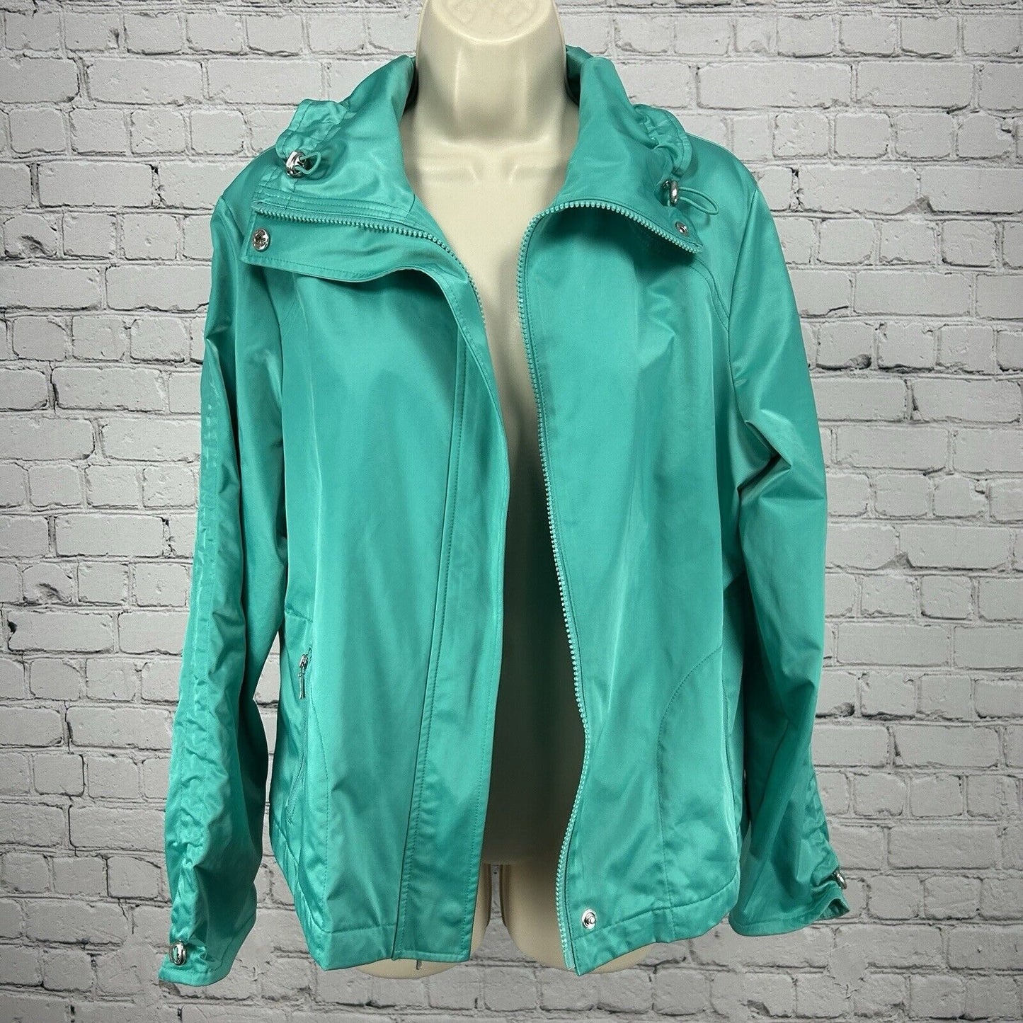 Chicos Collection Bright Green Full Zip High Neck Windbreaker Jacket Size Small