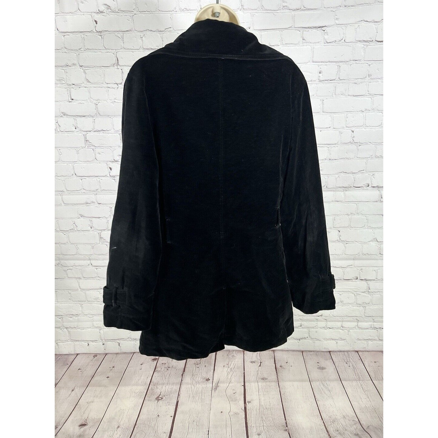 VTG Urban Vibe Black Velour Mid Length Cotton Shell Button Up Blazer Womens S