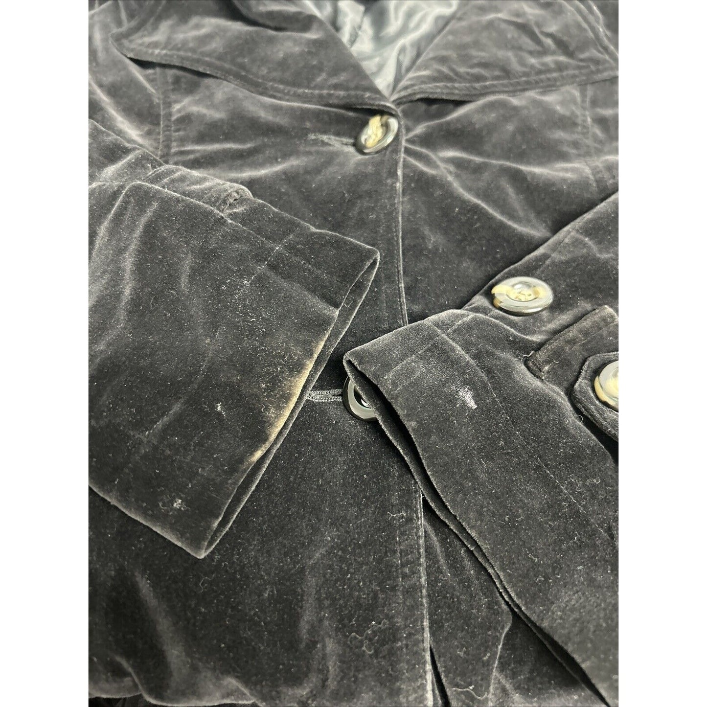VTG Urban Vibe Black Velour Mid Length Cotton Shell Button Up Blazer Womens S