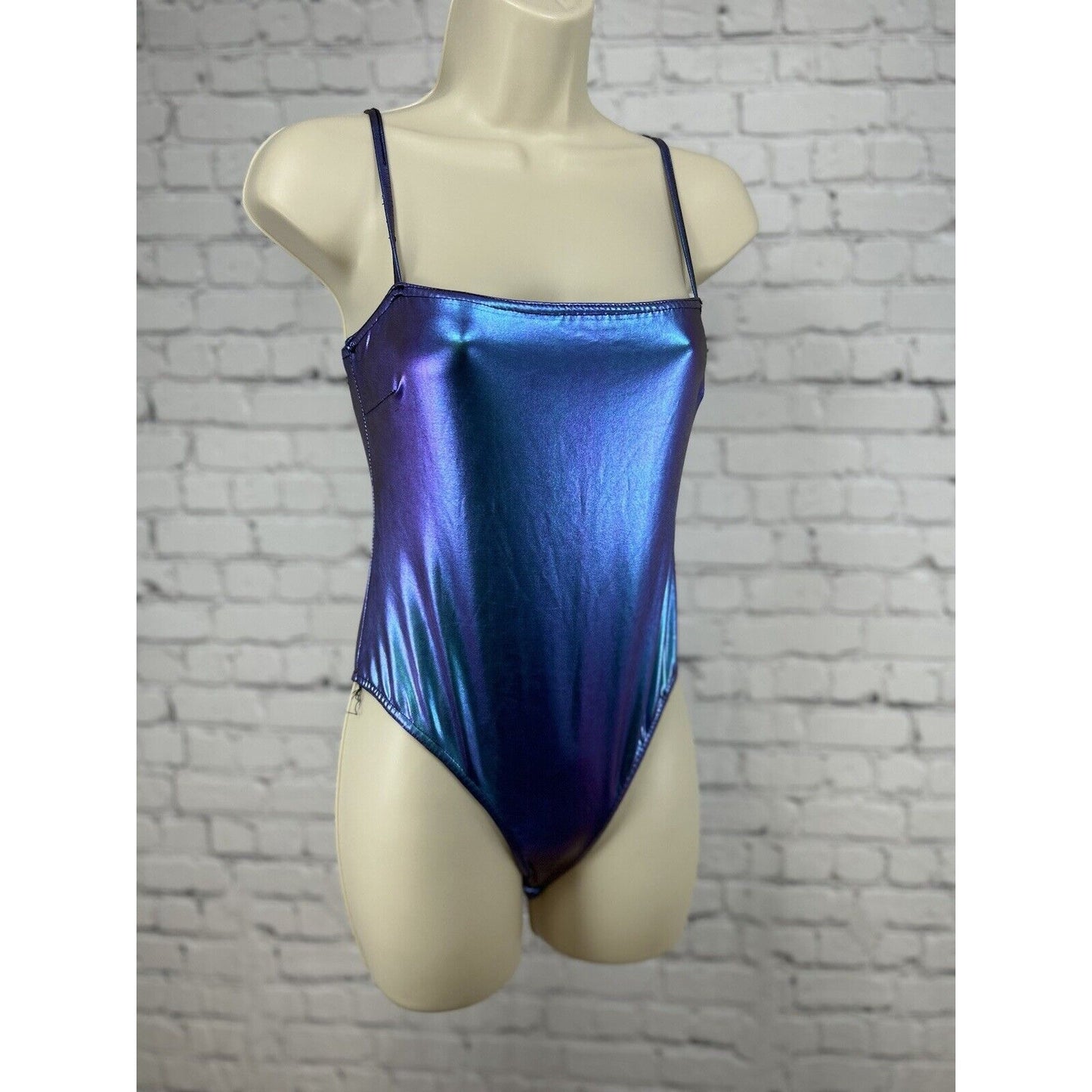 NWT Nasty Gal iridescent Purple Blue Spaghetti Strap One Piece Bodysuit Size 2