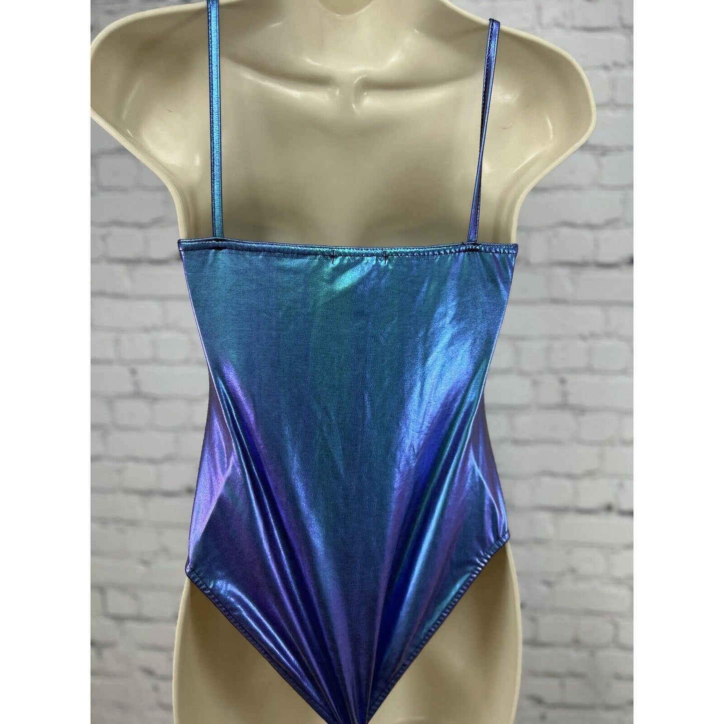 NWT Nasty Gal iridescent Purple Blue Spaghetti Strap One Piece Bodysuit Size 2