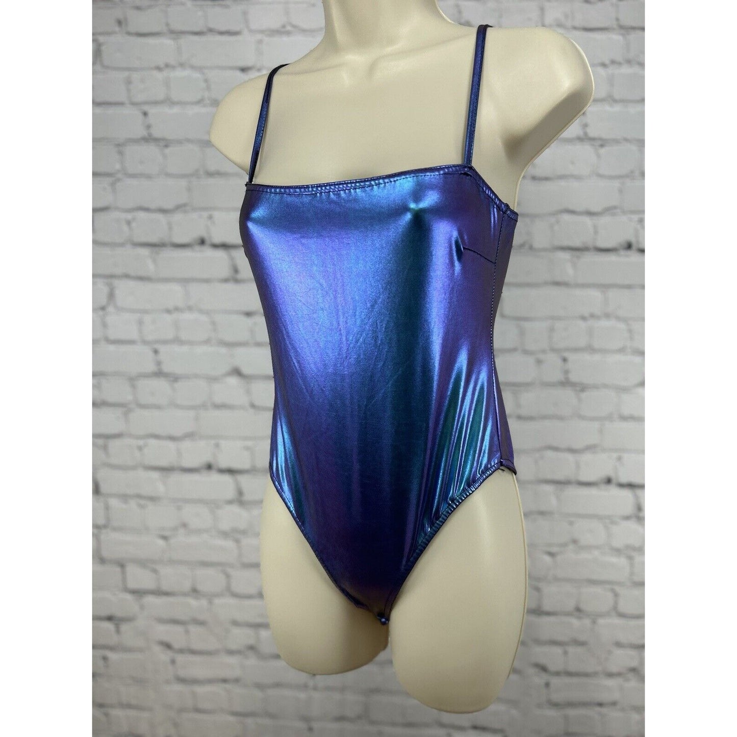 NWT Nasty Gal iridescent Purple Blue Spaghetti Strap One Piece Bodysuit Size 2