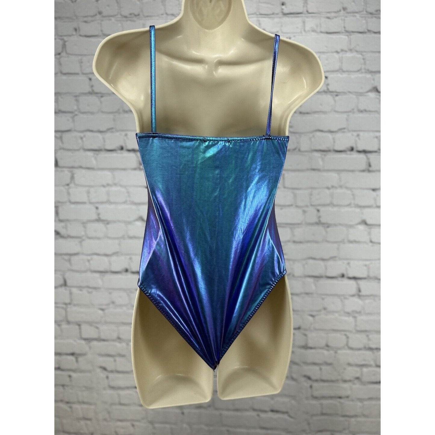 NWT Nasty Gal iridescent Purple Blue Spaghetti Strap One Piece Bodysuit Size 2