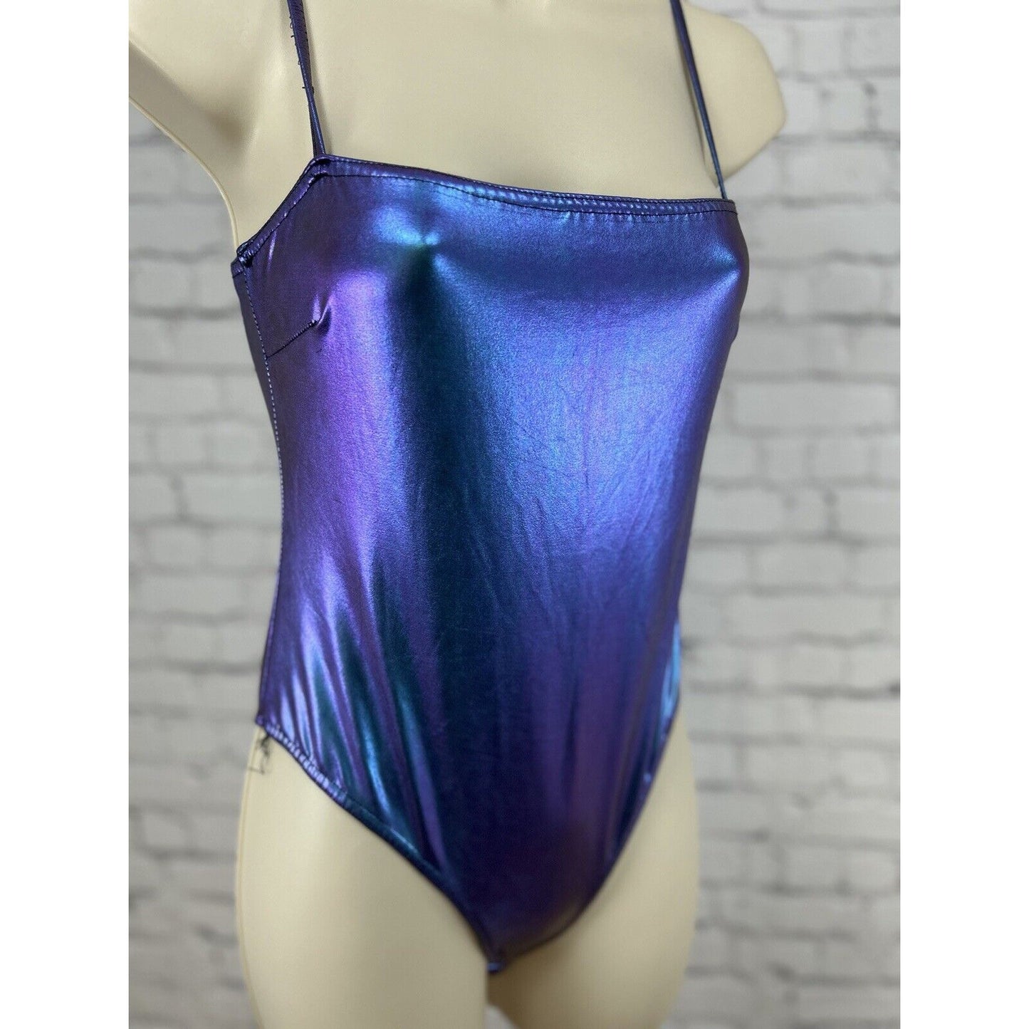 NWT Nasty Gal iridescent Purple Blue Spaghetti Strap One Piece Bodysuit Size 2