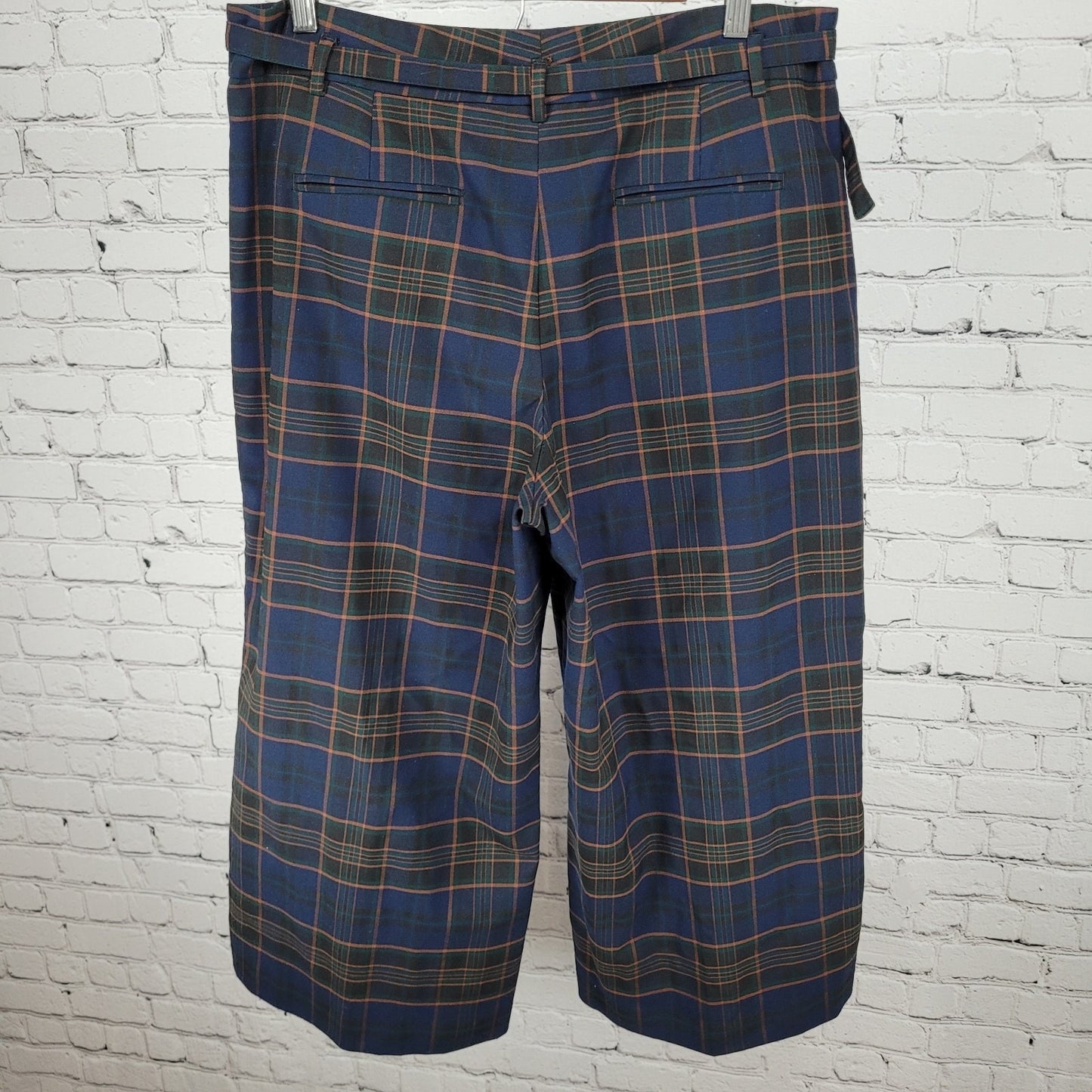 Ann Taylor Factory Blue Plaid High Rise Wide Leg Crop Pants Size 14P (33x23)