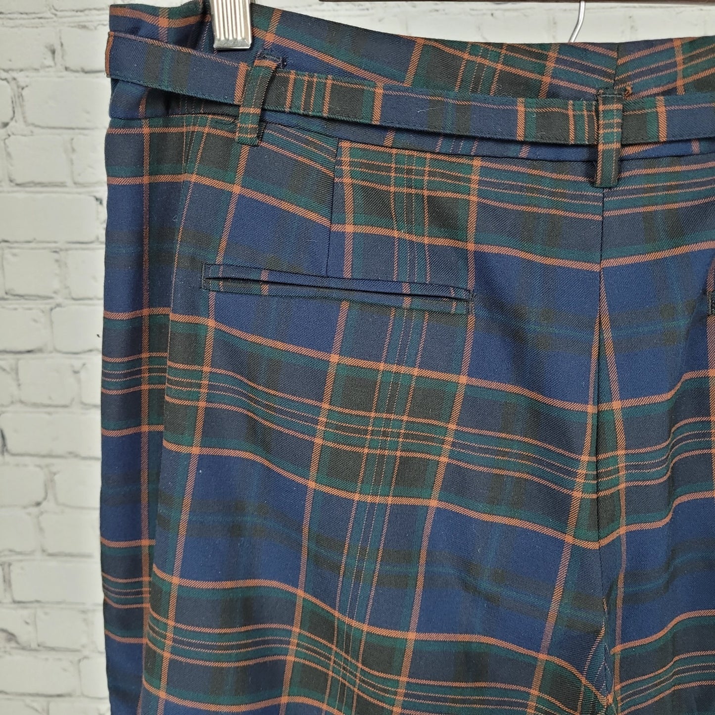 Ann Taylor Factory Blue Plaid High Rise Wide Leg Crop Pants Size 14P (33x23)