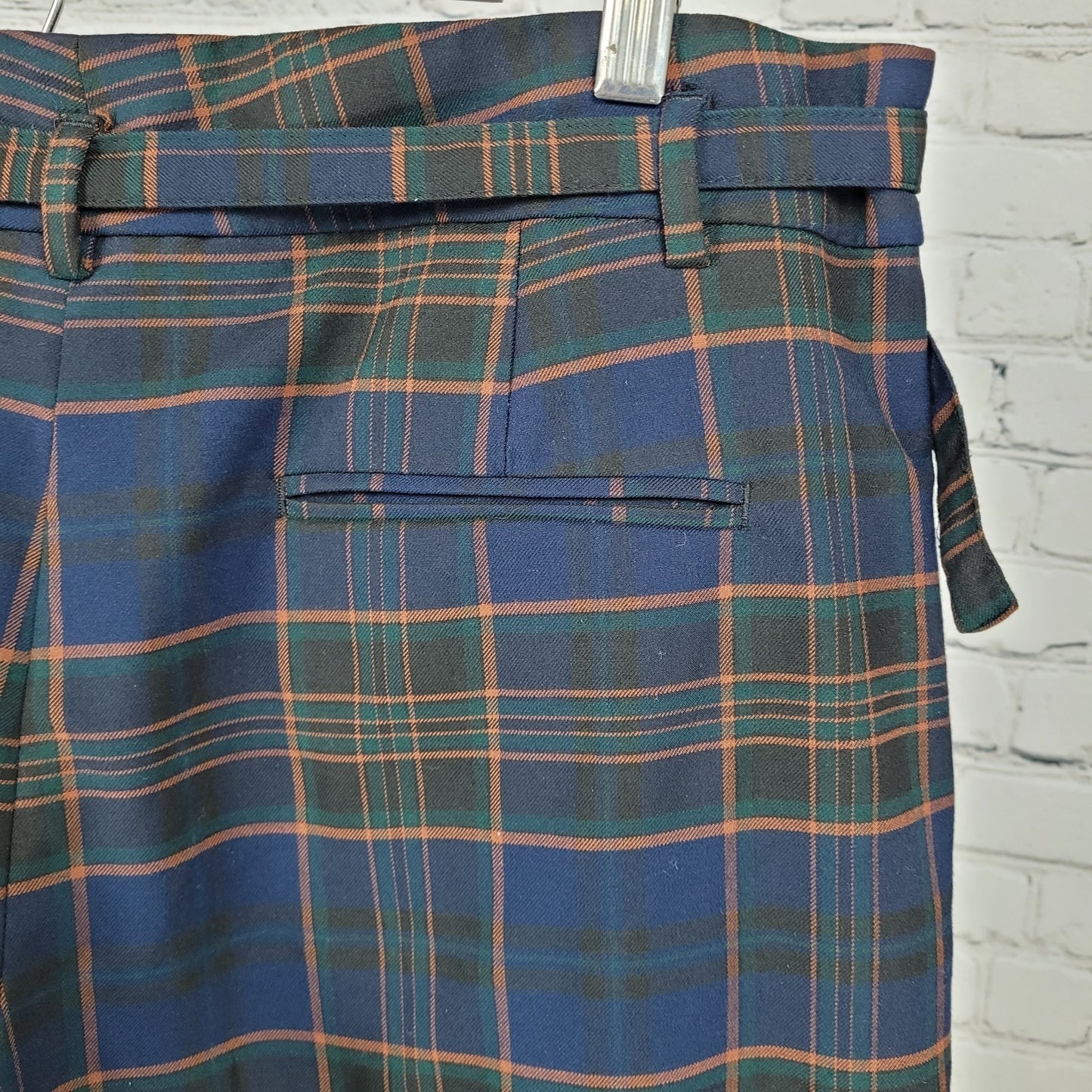 Ann Taylor Factory Blue Plaid High Rise Wide Leg Crop Pants Size 14P (33x23)