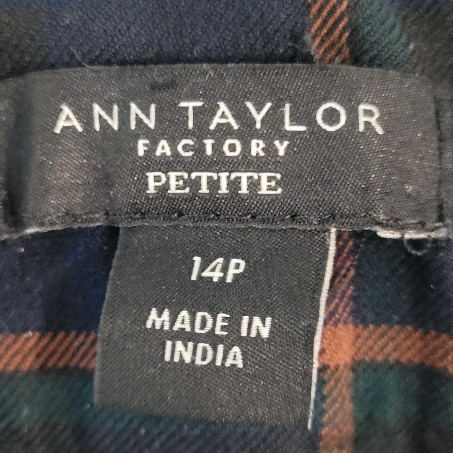 Ann Taylor Factory Blue Plaid High Rise Wide Leg Crop Pants Size 14P (33x23)