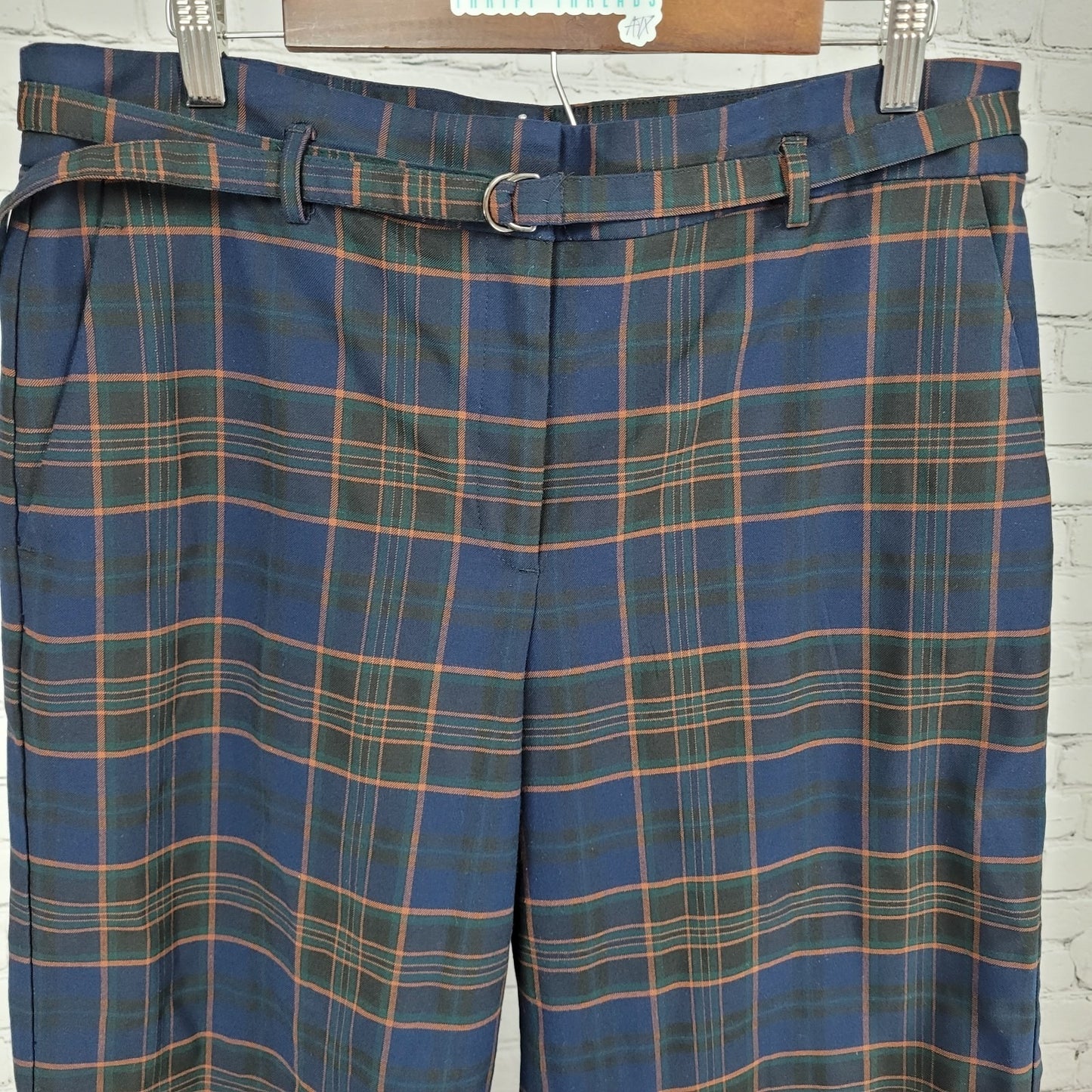 Ann Taylor Factory Blue Plaid High Rise Wide Leg Crop Pants Size 14P (33x23)