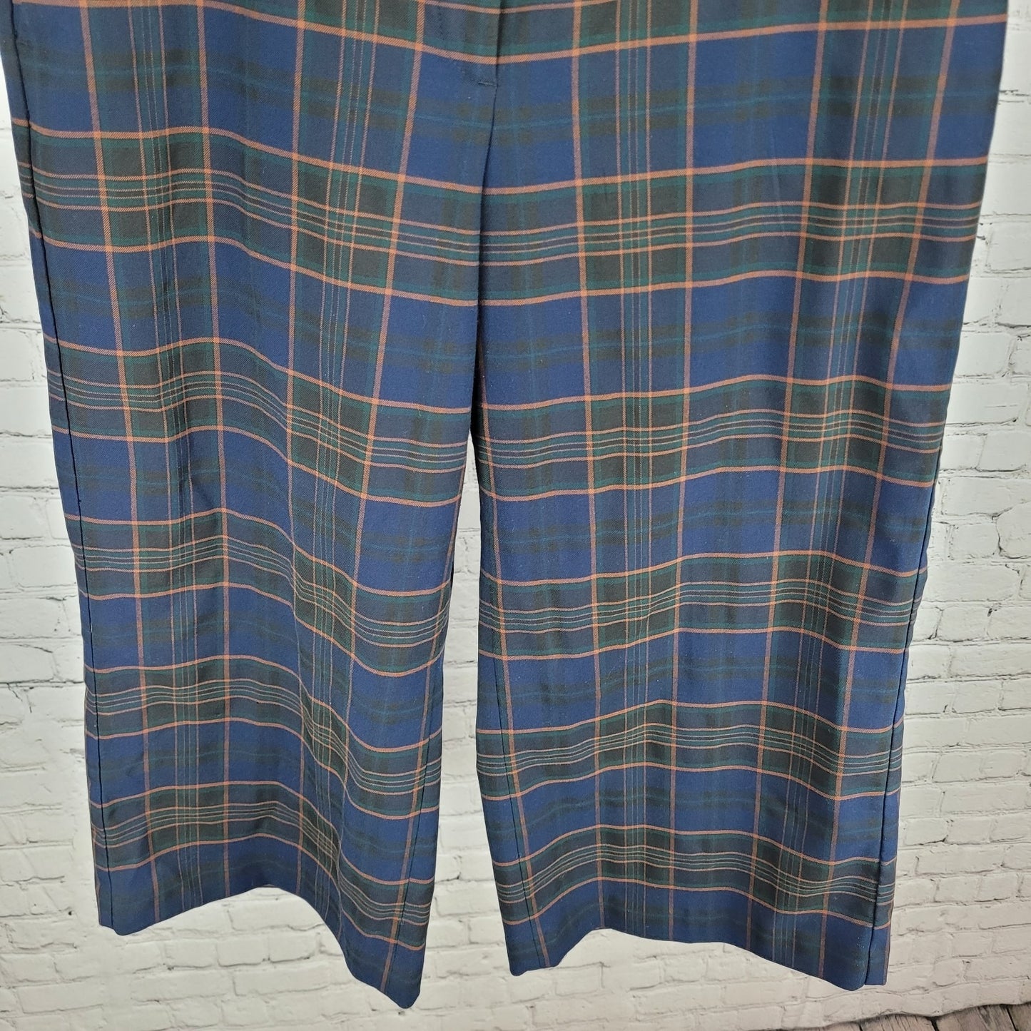 Ann Taylor Factory Blue Plaid High Rise Wide Leg Crop Pants Size 14P (33x23)