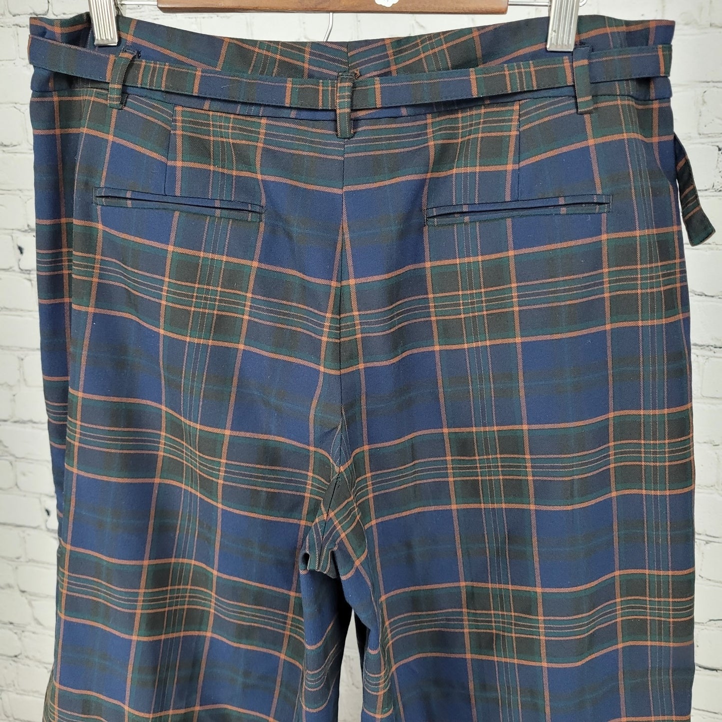 Ann Taylor Factory Blue Plaid High Rise Wide Leg Crop Pants Size 14P (33x23)