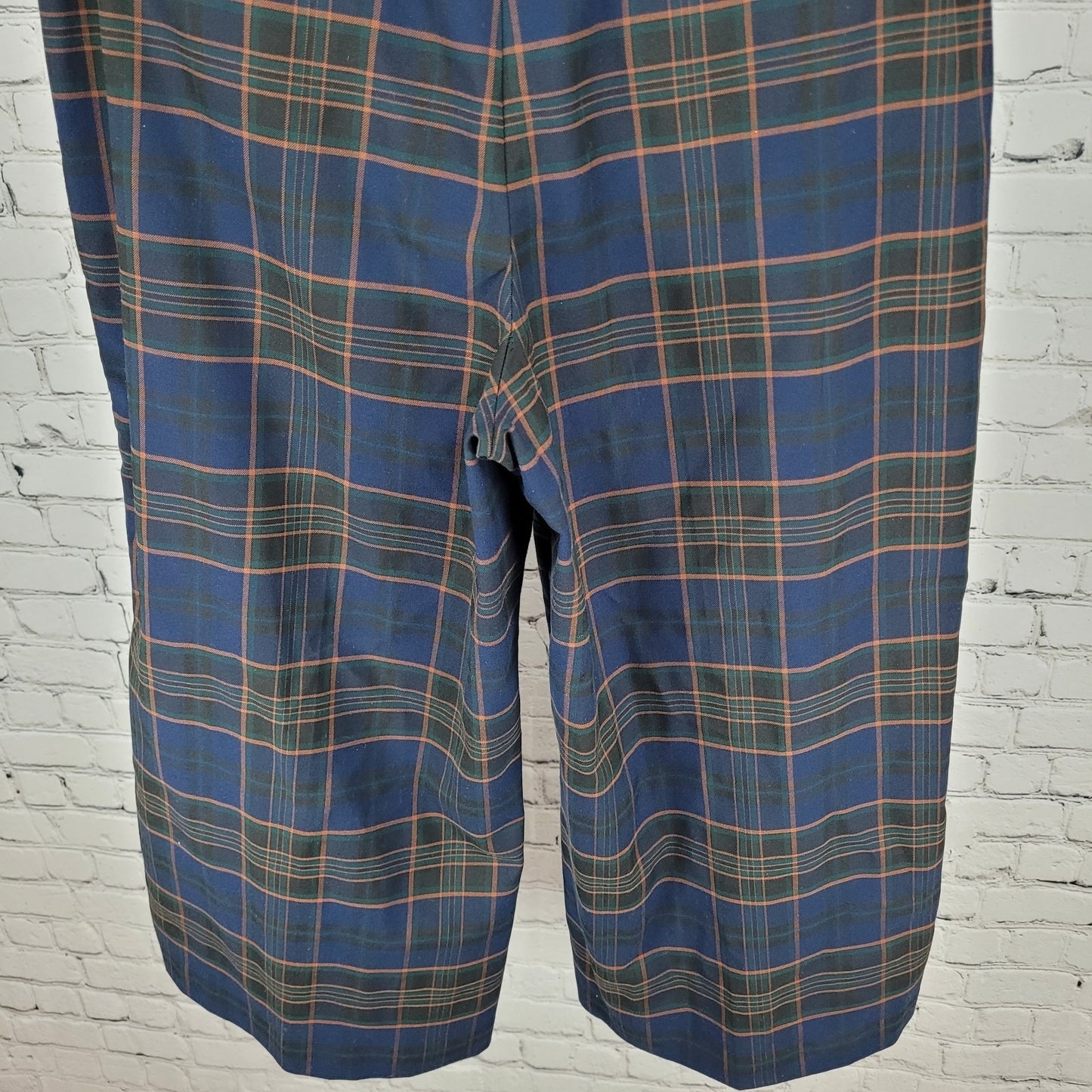 Ann Taylor Factory Blue Plaid High Rise Wide Leg Crop Pants Size 14P (33x23)