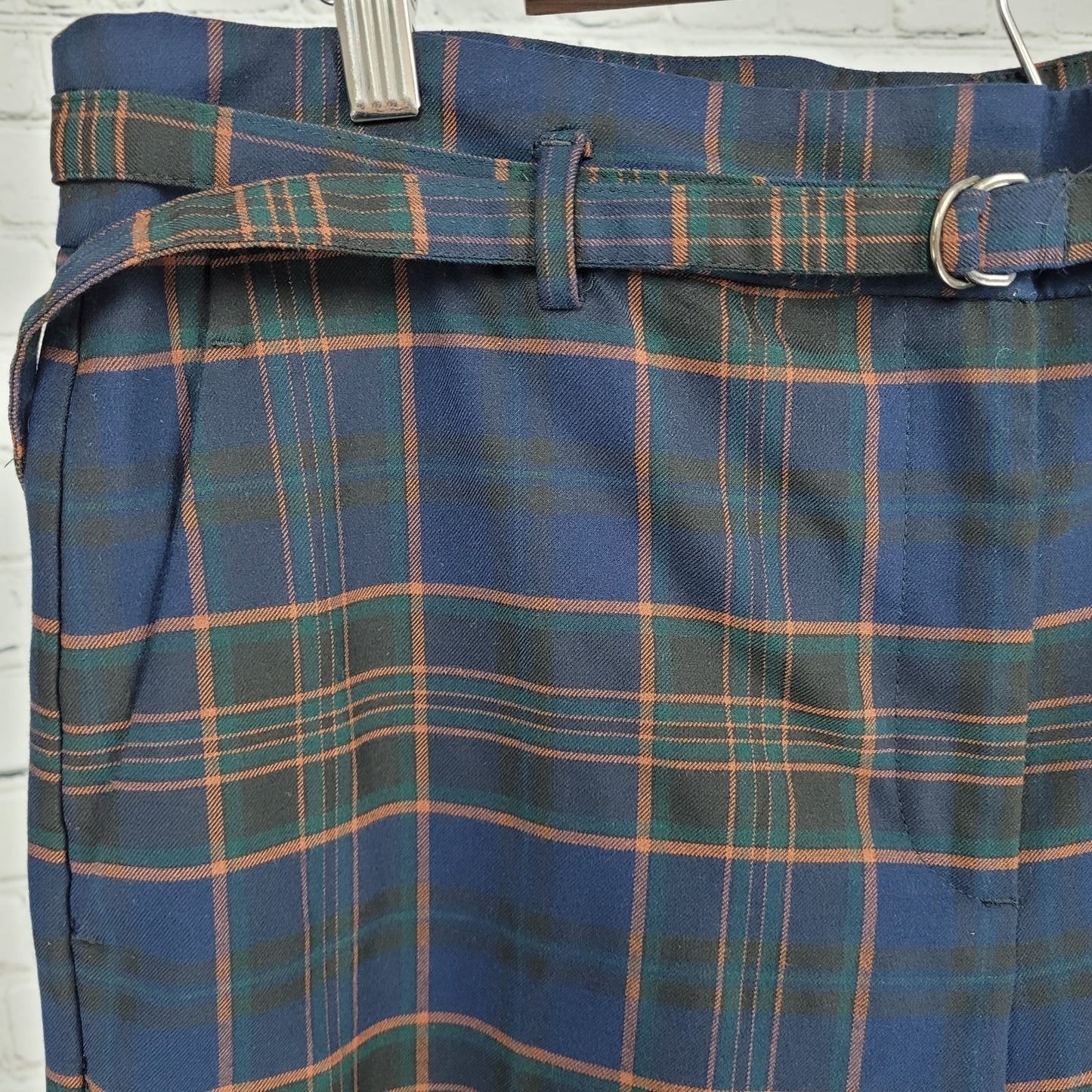 Ann Taylor Factory Blue Plaid High Rise Wide Leg Crop Pants Size 14P (33x23)