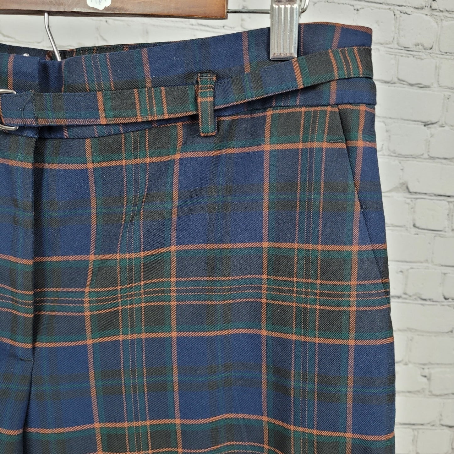 Ann Taylor Factory Blue Plaid High Rise Wide Leg Crop Pants Size 14P (33x23)