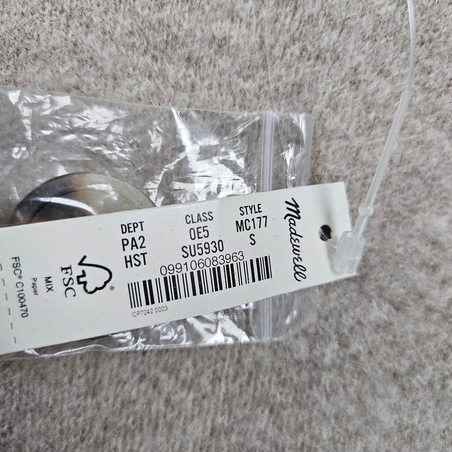 NWT Madewell Beige 100% Merino Wool Herringbone Buttoned Lightweight Coat Small