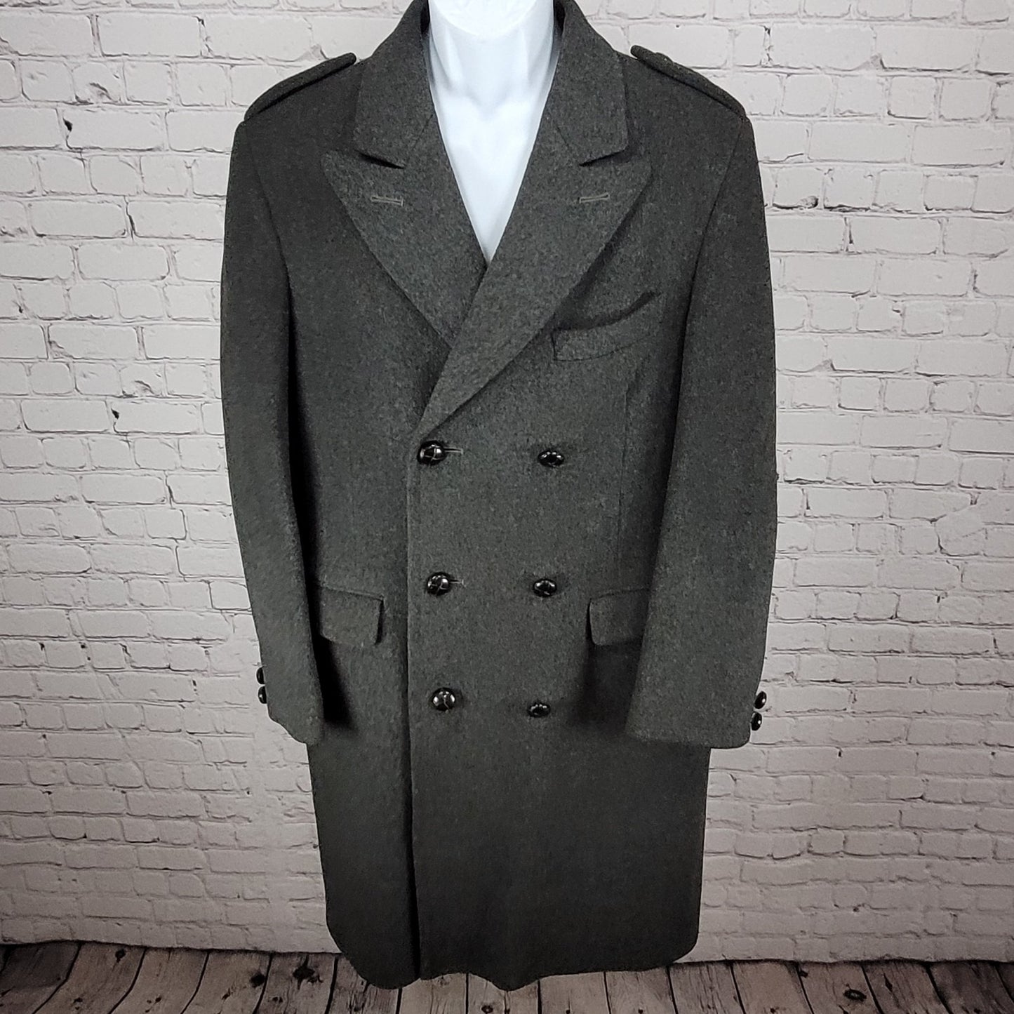 SYMS Grey Pure 100% Wool Heavyweight Long Pea Coat England Made Size Medium M