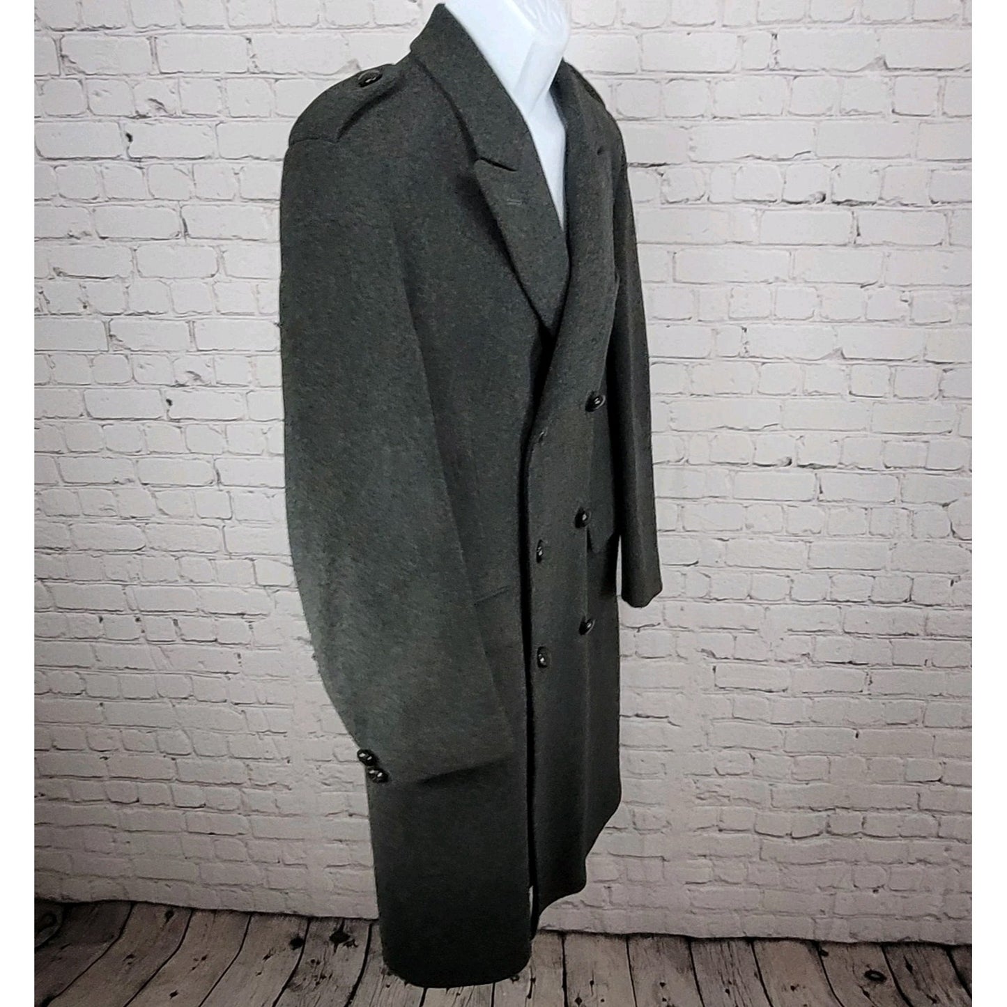 SYMS Grey Pure 100% Wool Heavyweight Long Pea Coat England Made Size Medium M