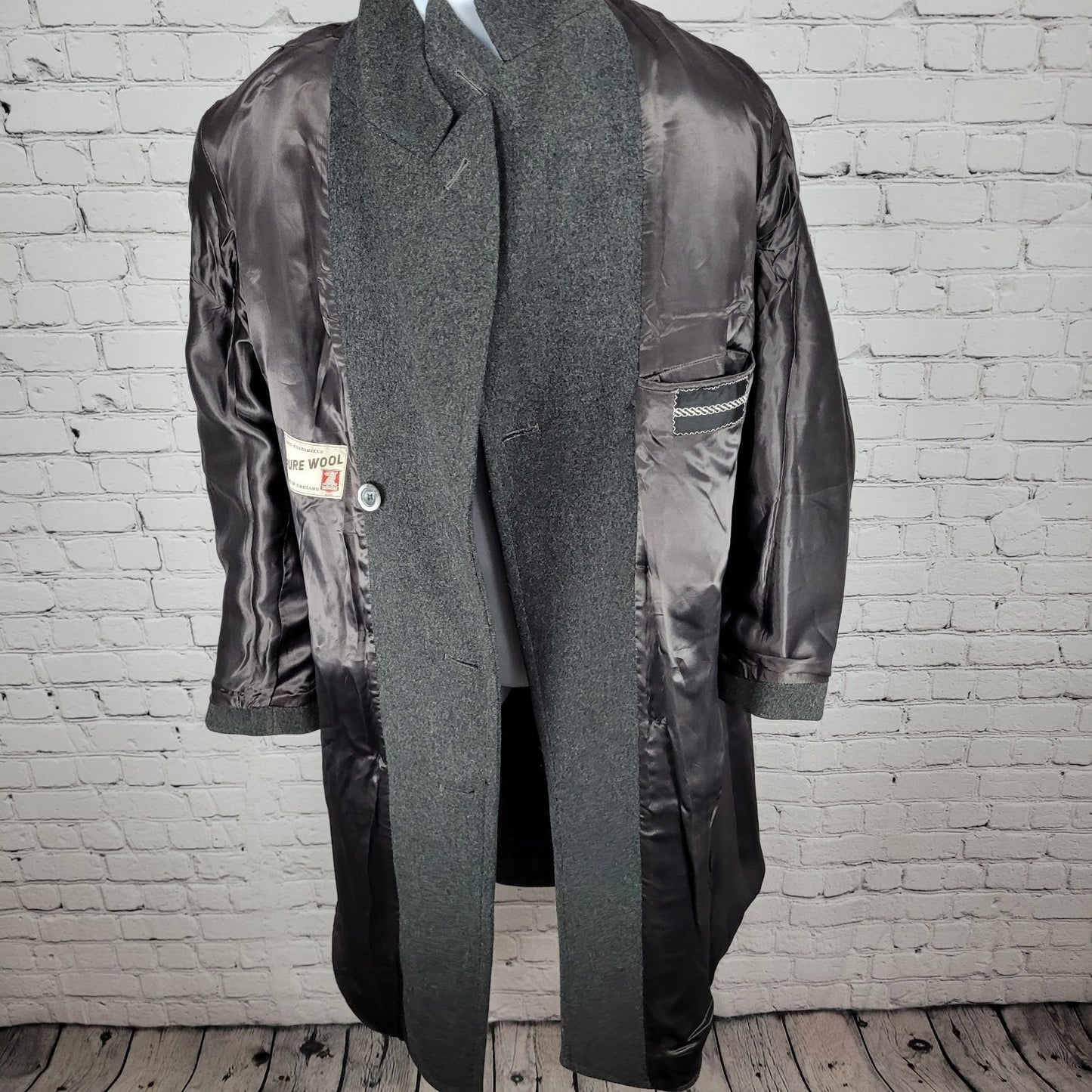 SYMS Grey Pure 100% Wool Heavyweight Long Pea Coat England Made Size Medium M