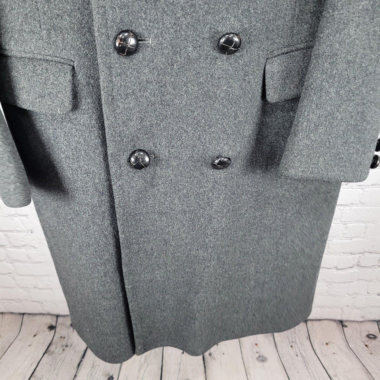 SYMS Grey Pure 100% Wool Heavyweight Long Pea Coat England Made Size Medium M