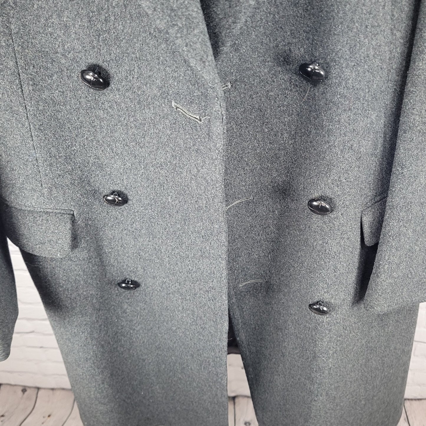 SYMS Grey Pure 100% Wool Heavyweight Long Pea Coat England Made Size Medium M