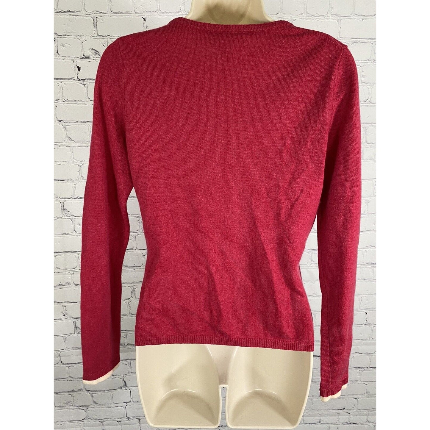 Peck & Peck Pure Cashmere Hot Pink Tan Faux Layered Pullover Knit Sweater S