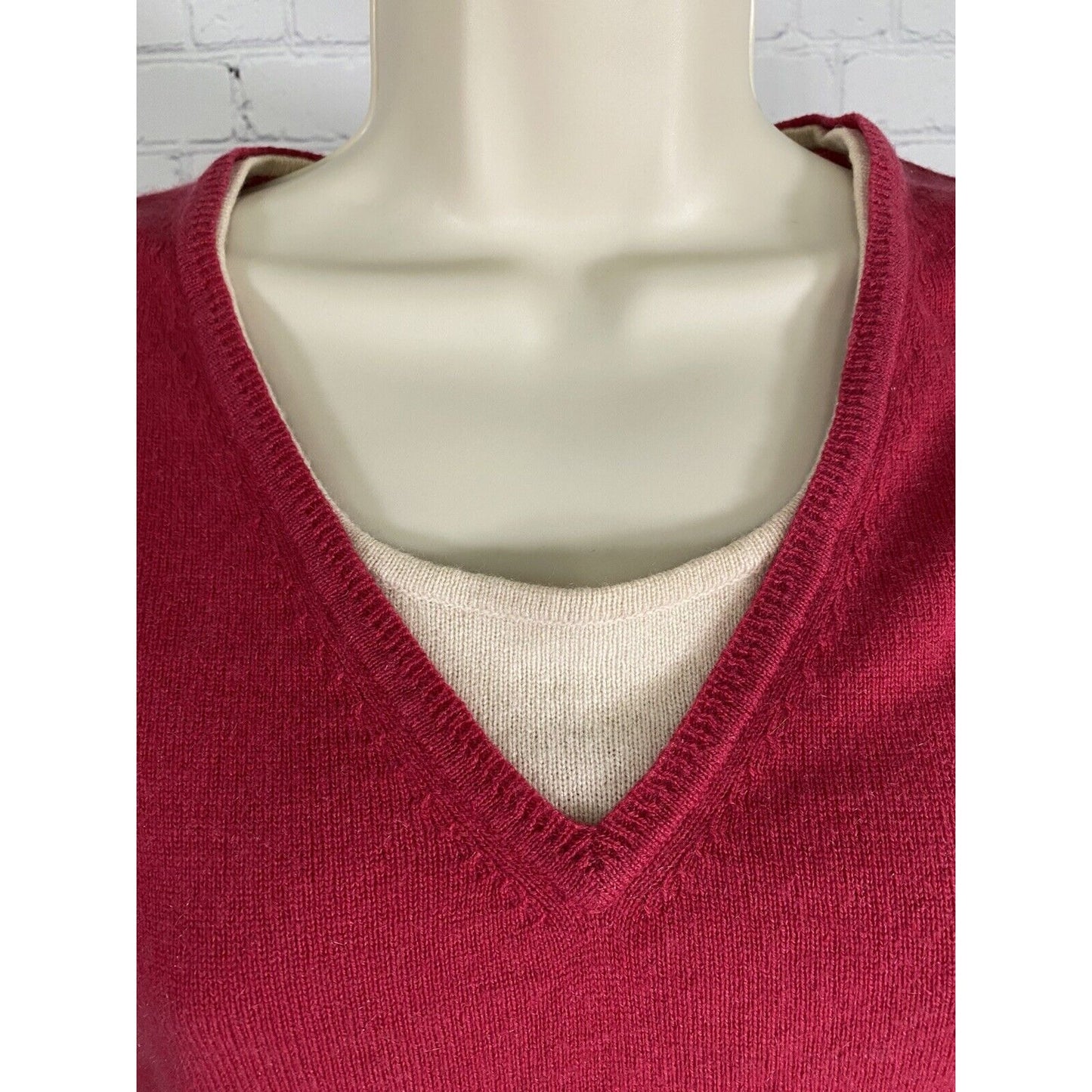 Peck & Peck Pure Cashmere Hot Pink Tan Faux Layered Pullover Knit Sweater S