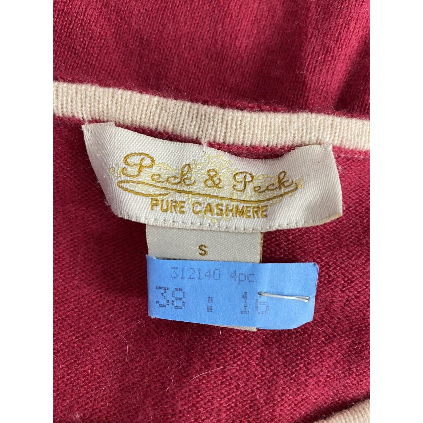 Peck & Peck Pure Cashmere Hot Pink Tan Faux Layered Pullover Knit Sweater S