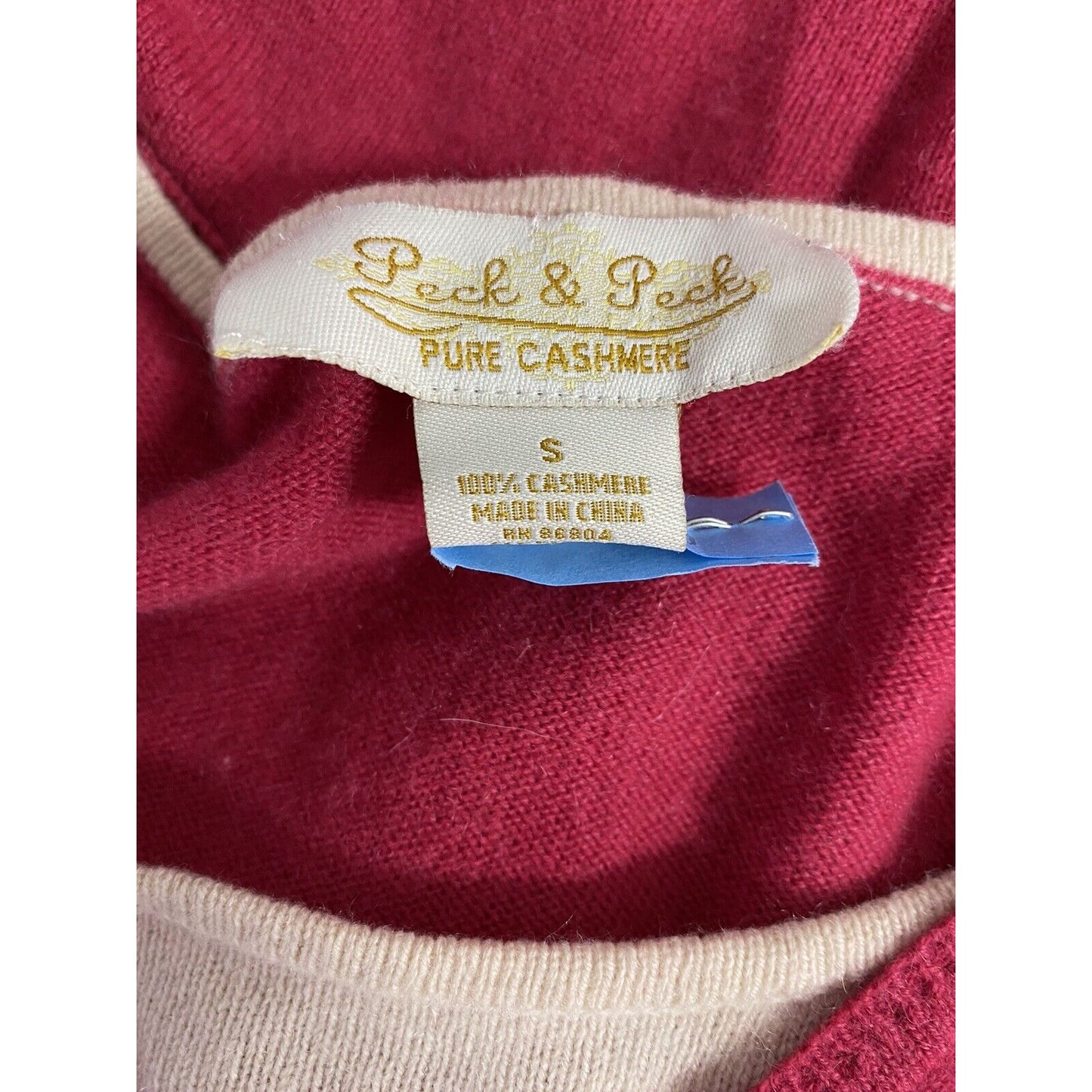 Peck & Peck Pure Cashmere Hot Pink Tan Faux Layered Pullover Knit Sweater S