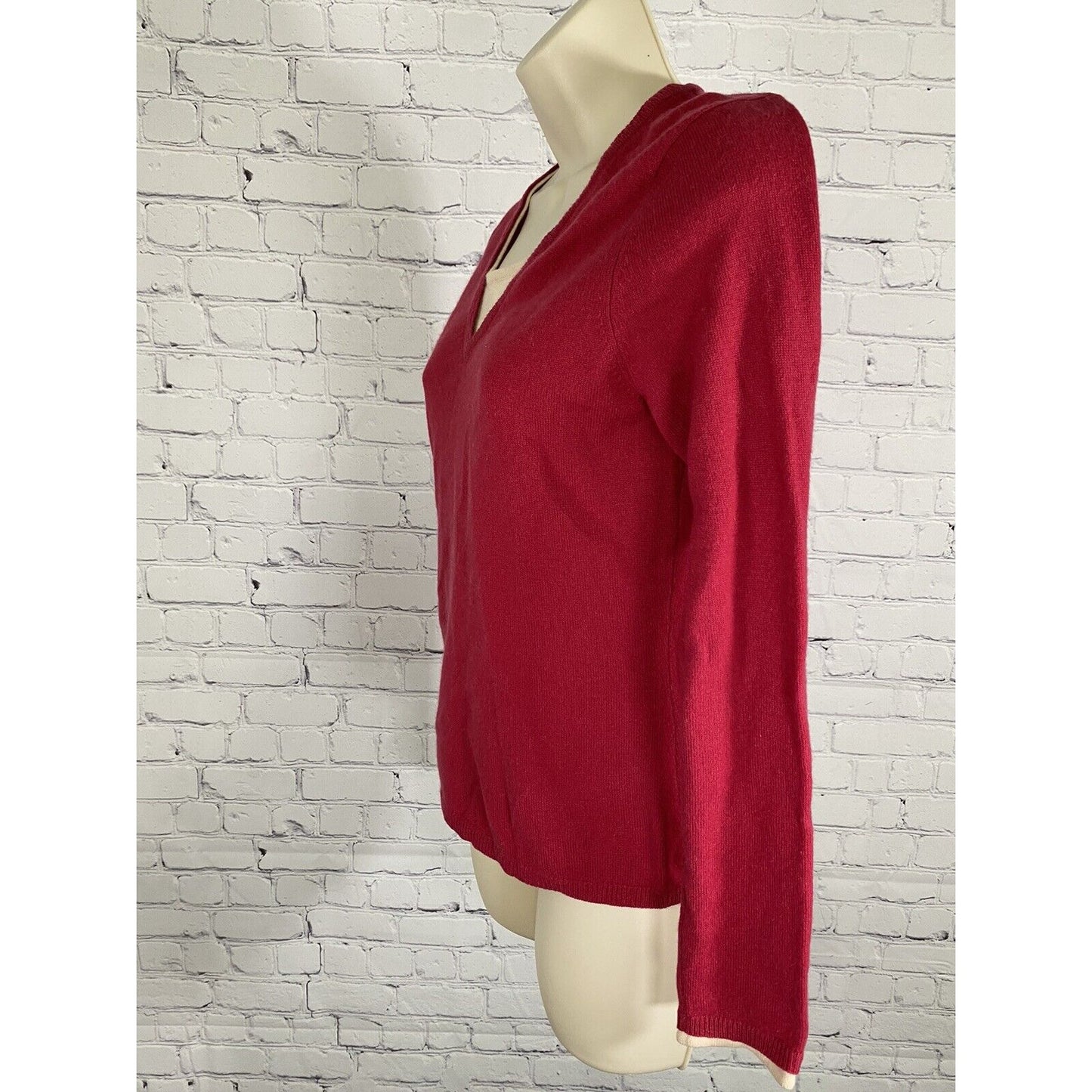 Peck & Peck Pure Cashmere Hot Pink Tan Faux Layered Pullover Knit Sweater S