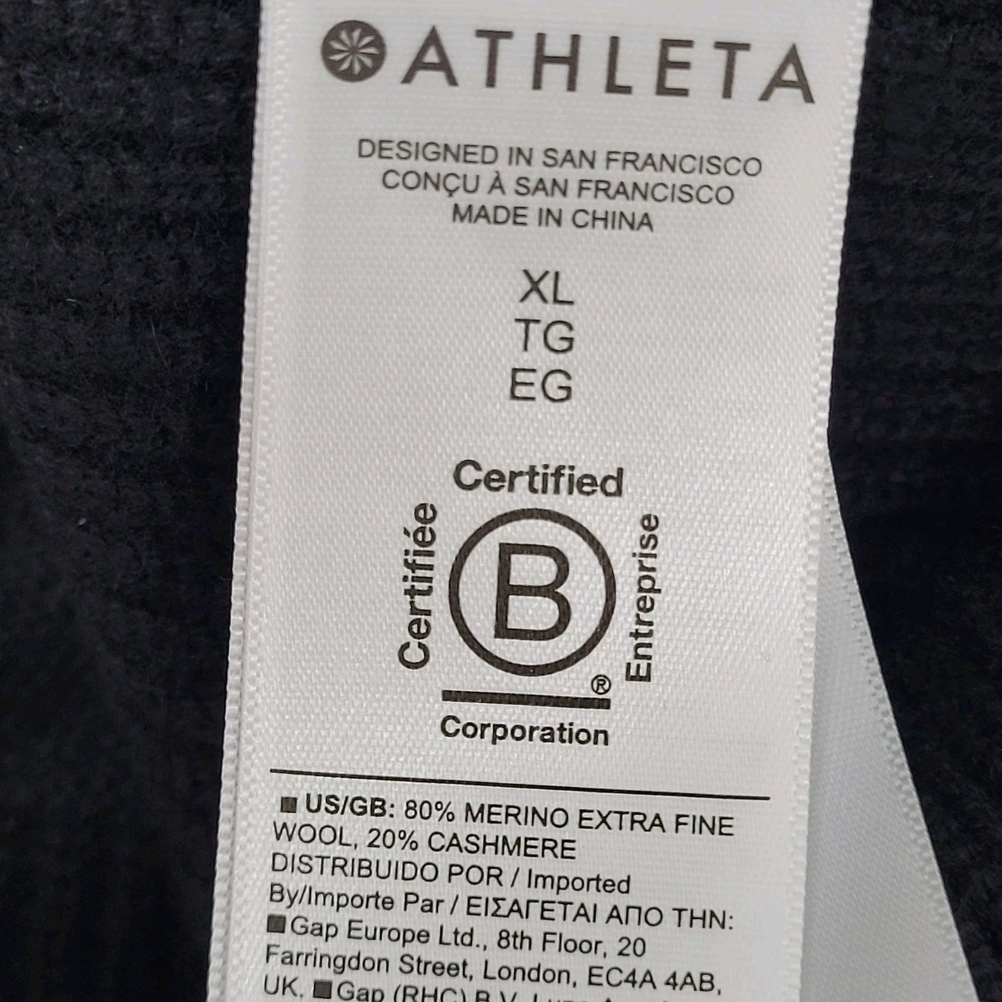 Athleta Black Merino Fine Wool & Cashmere Turtleneck Pullover Sweater Size XL