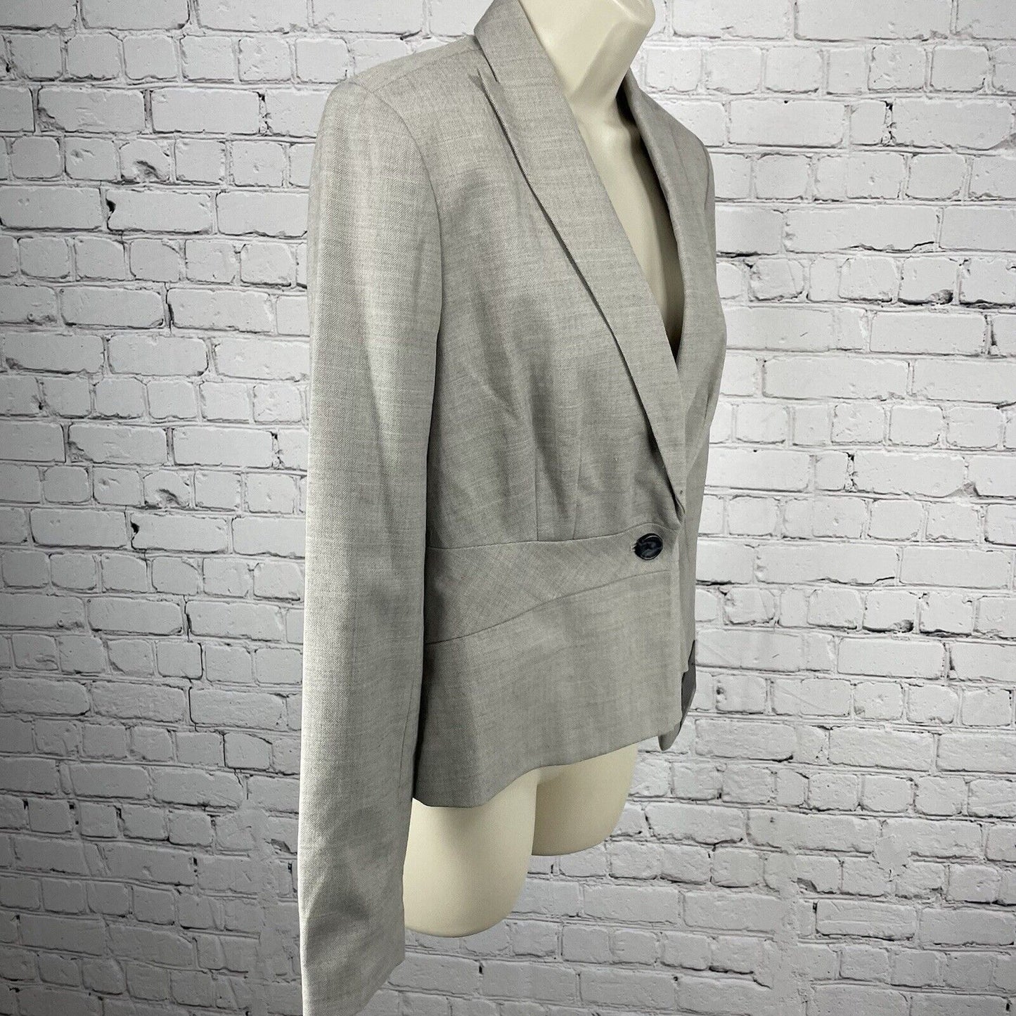 NWT Banana Republic Grey Wool Blend Herringbone 1 Button Peak Blazer Size 4