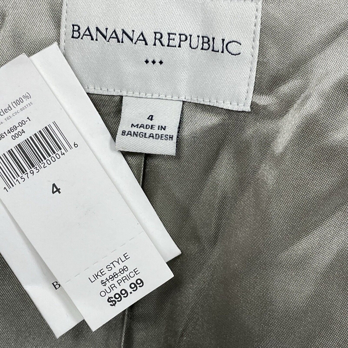 NWT Banana Republic Grey Wool Blend Herringbone 1 Button Peak Blazer Size 4