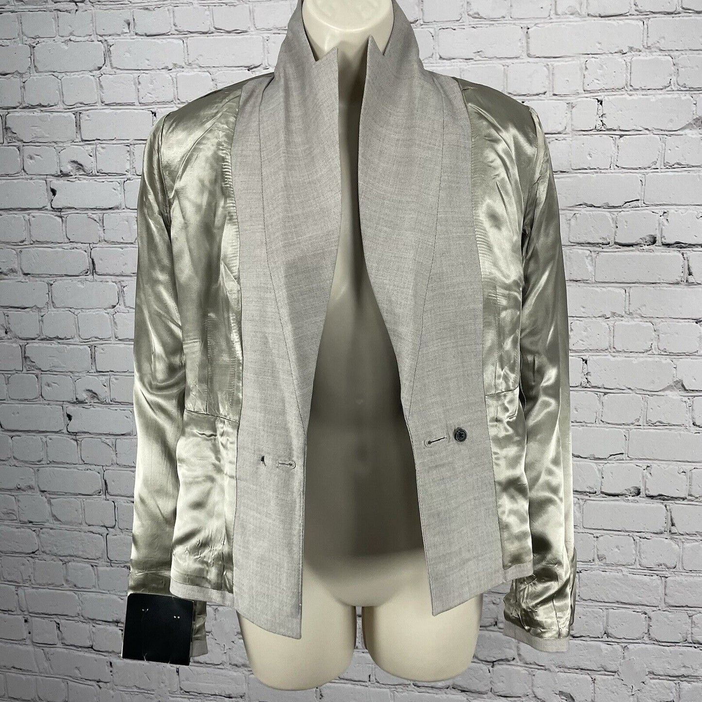 NWT Banana Republic Grey Wool Blend Herringbone 1 Button Peak Blazer Size 4