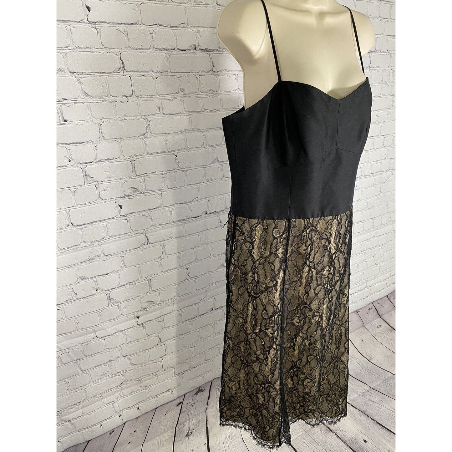 Ann Taylor 100% Silk Lacey Floral Spaghetti Strap Lined Side Sip Dress 14