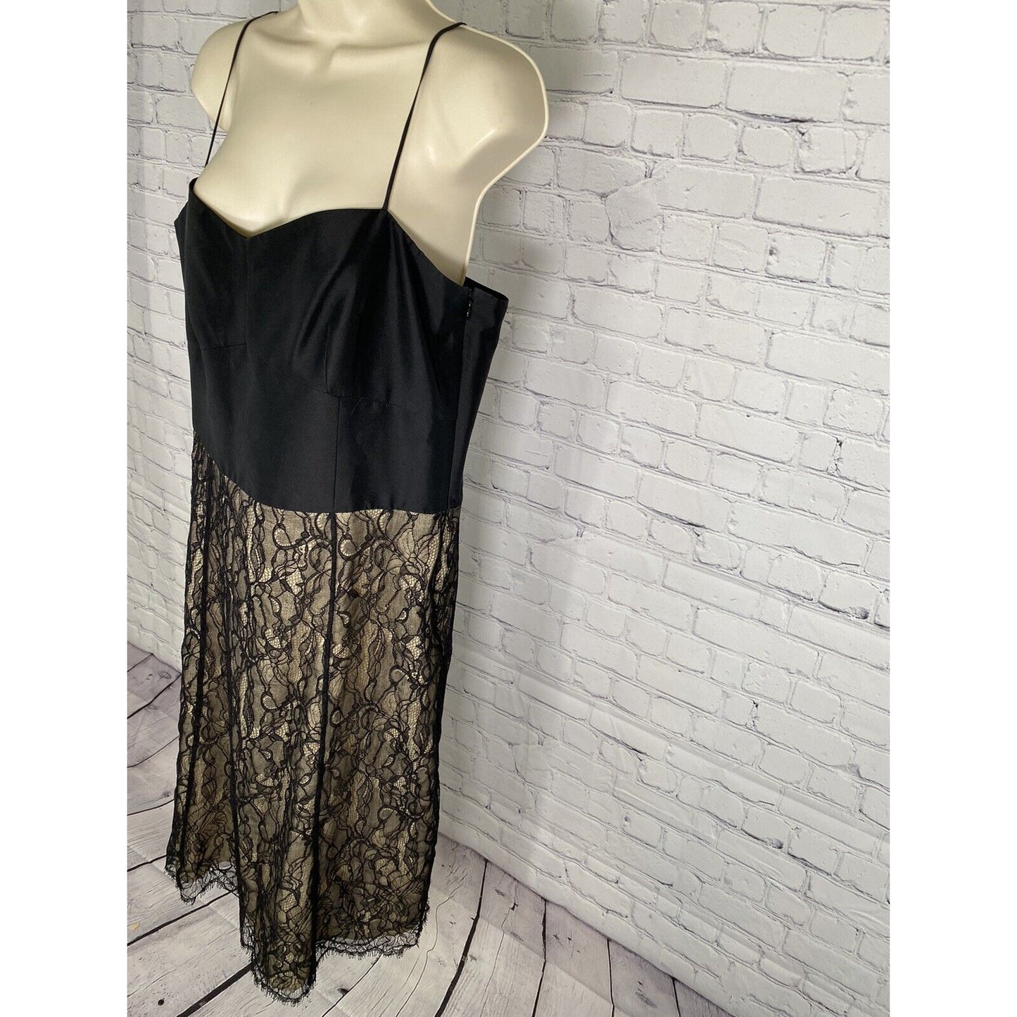 Ann Taylor 100% Silk Lacey Floral Spaghetti Strap Lined Side Sip Dress 14