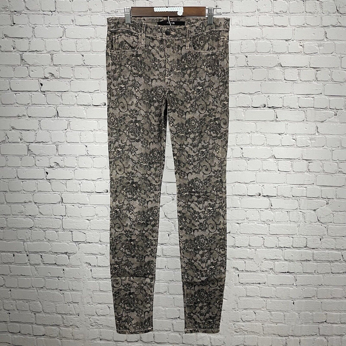 Joe’s Jeans Black Nude Lace Print Skinny Mid Rise Pants USA Made Size 28 (28x32)