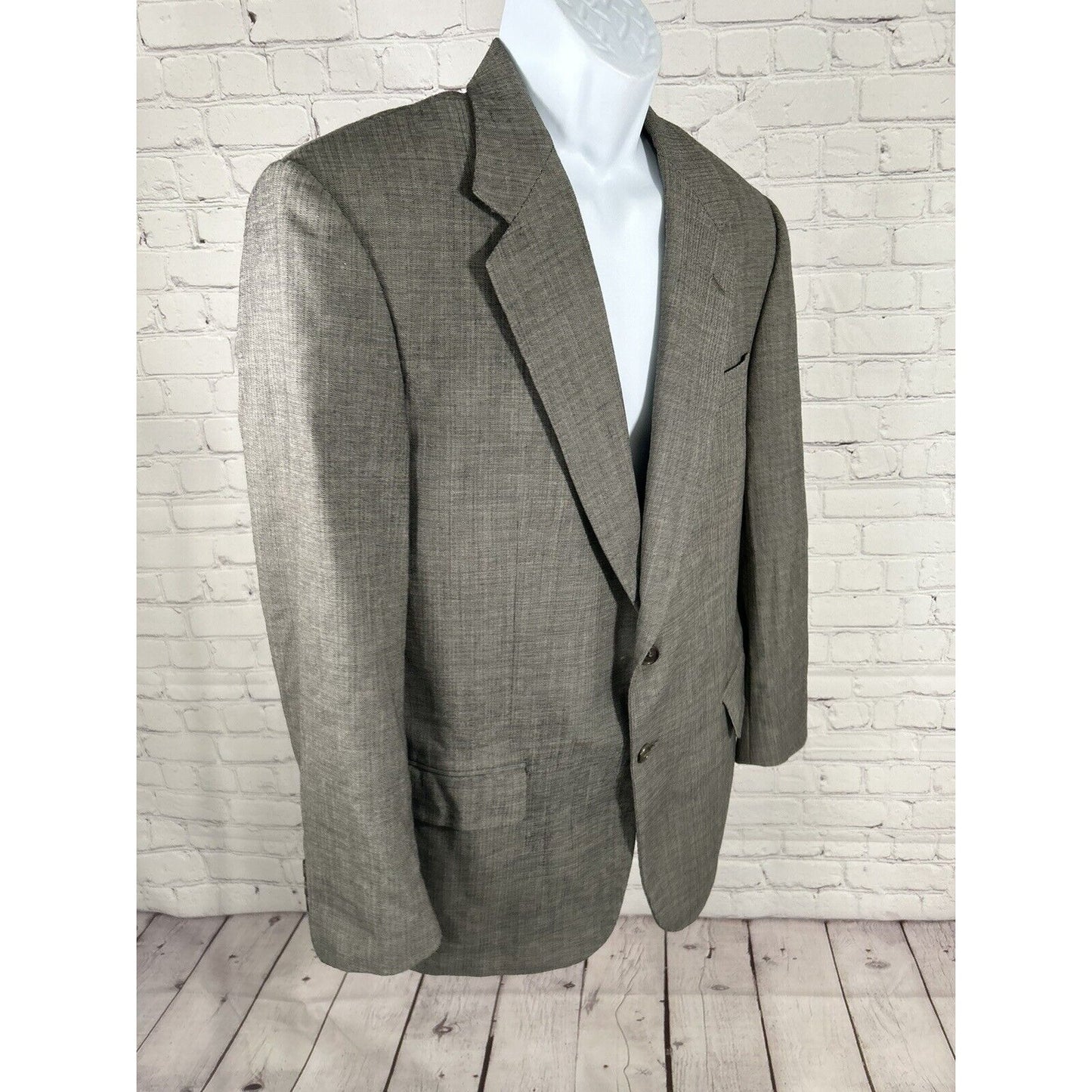 VTG Alan Lebow Black White Herringbone Worsted Wool Aragon Jacket Blazer 42R
