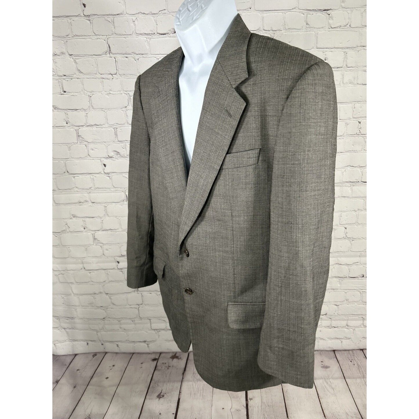 VTG Alan Lebow Black White Herringbone Worsted Wool Aragon Jacket Blazer 42R